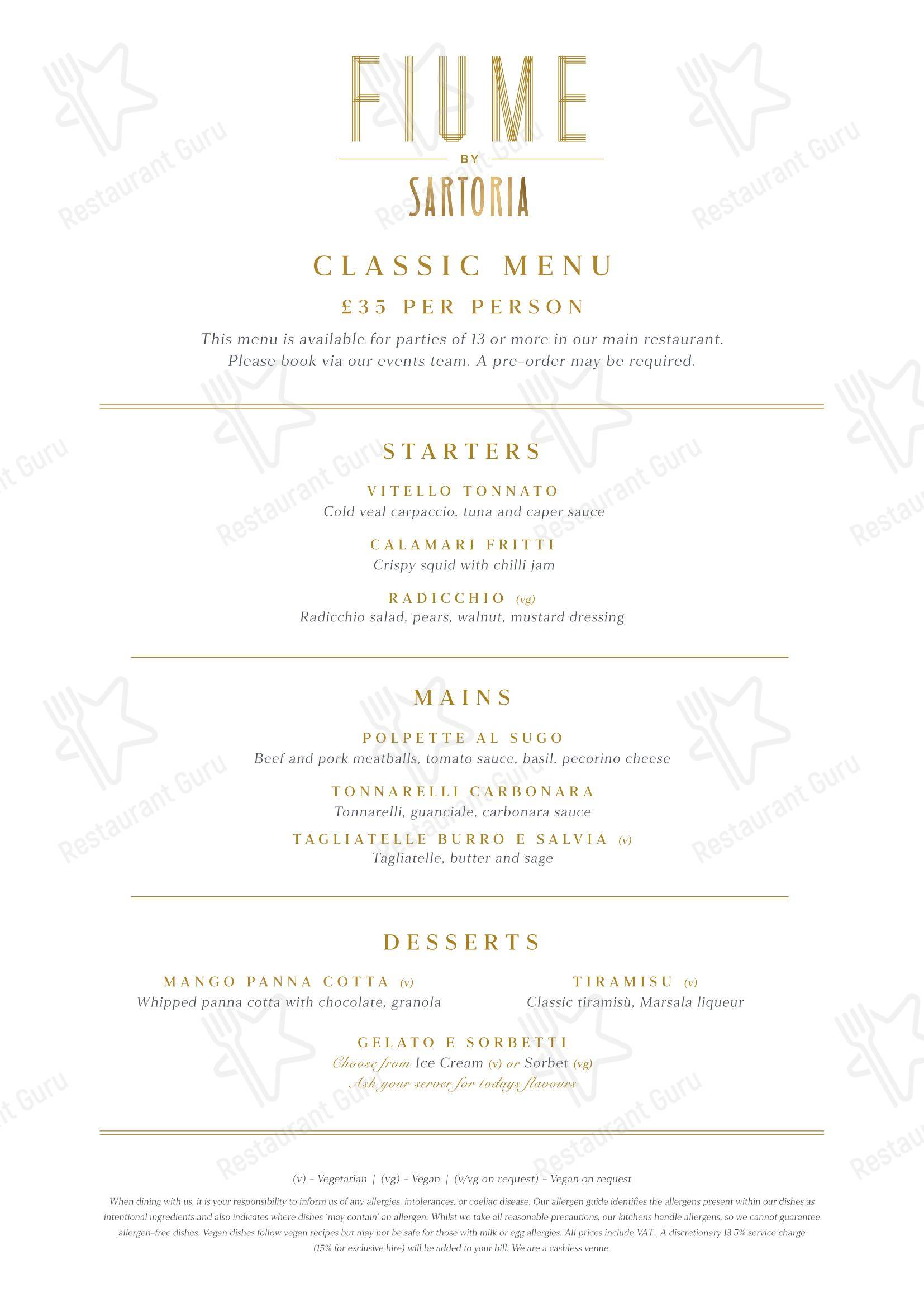 Table Menu паба и бара Fiume в Лондоне