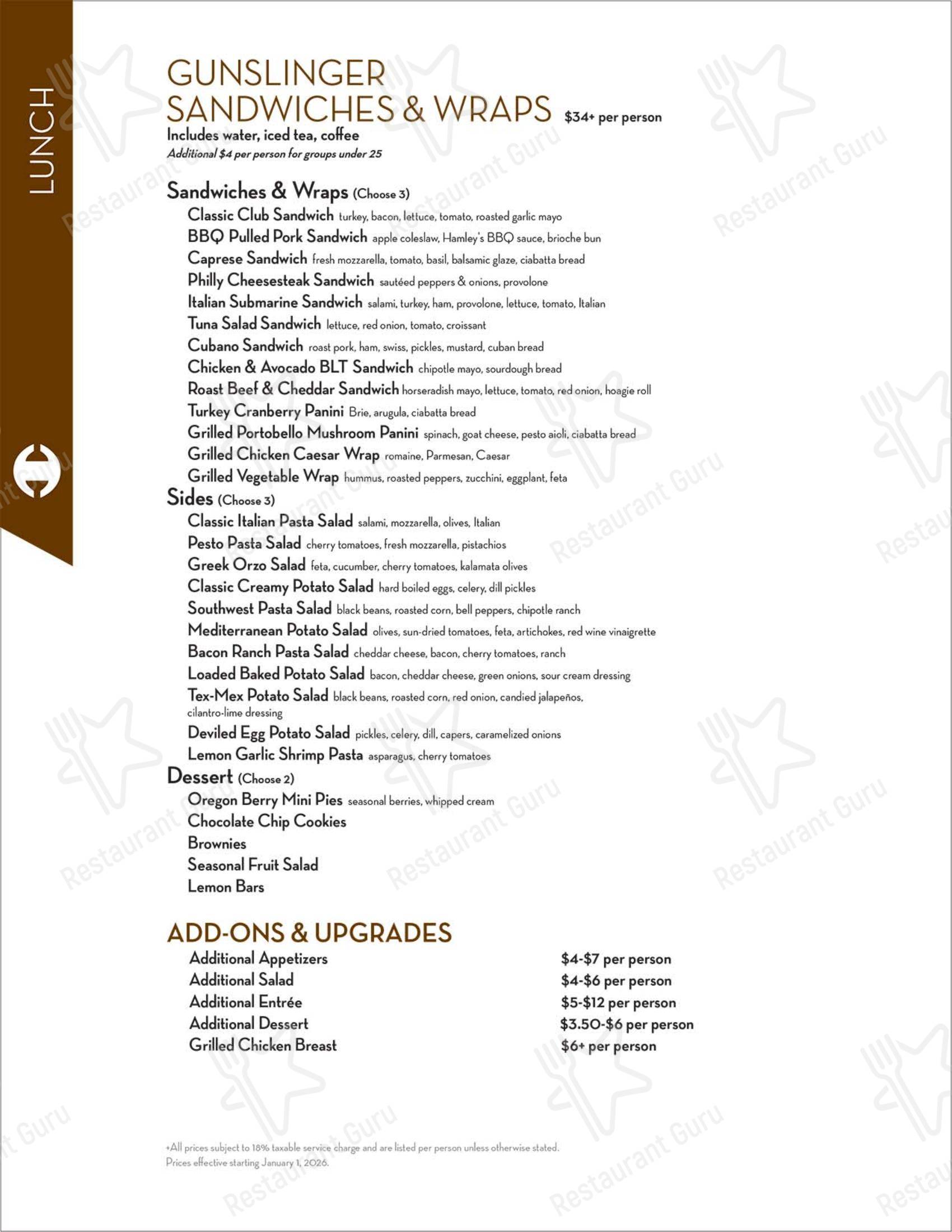 Hamley Cafe в Пендлтоне - Group Booking Menu