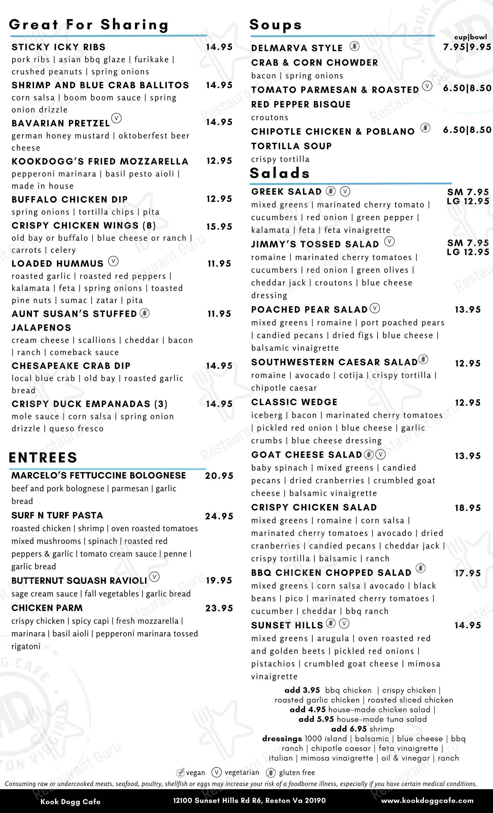 Kook Dogg Cafe в Рестоне - Меню