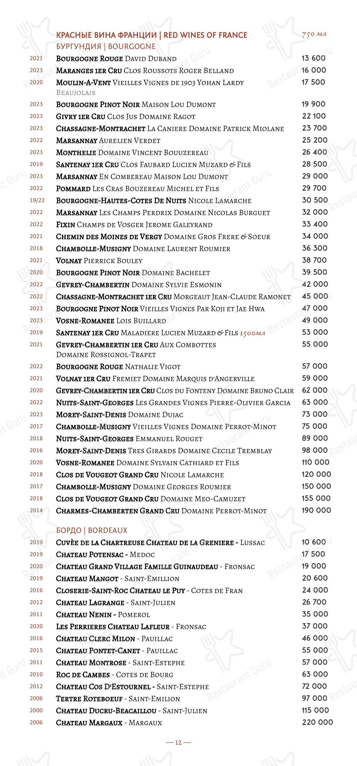 Lunch Menu ресторана Loro