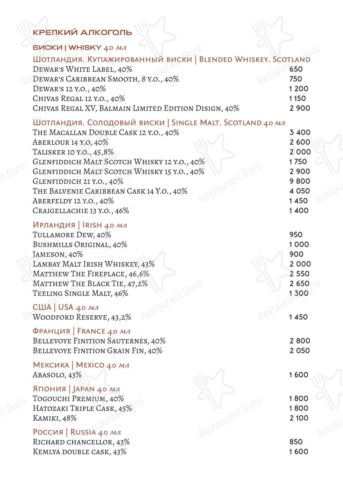 Wine Menu ресторана Loro