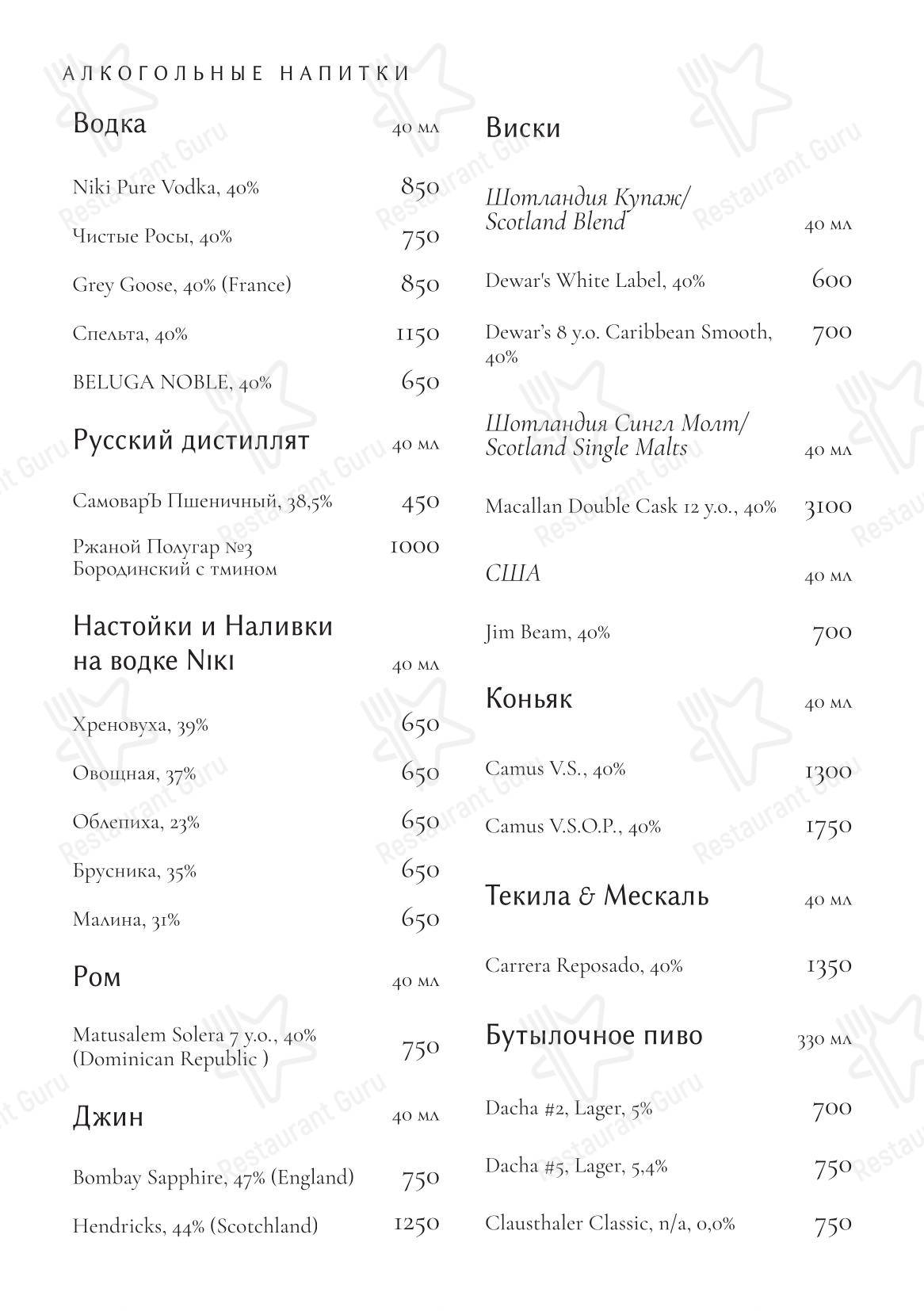 Wine Menu ресторана Niki в Москве