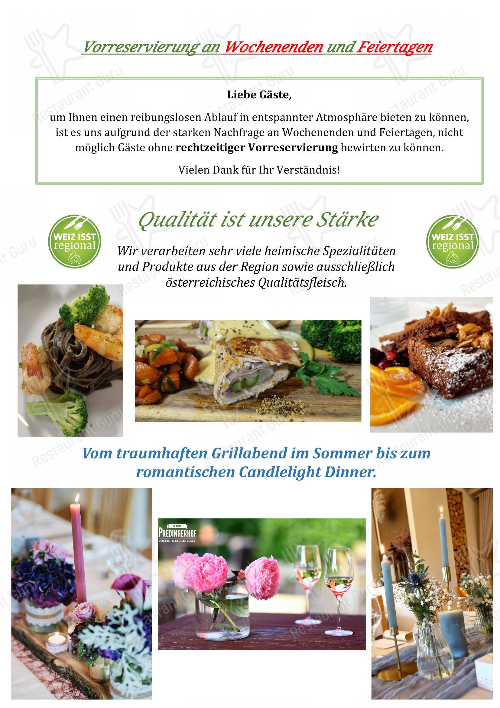 Меню паба и бара Predingerhof - Restaurant, Kegelbahnen, Catering - Меню