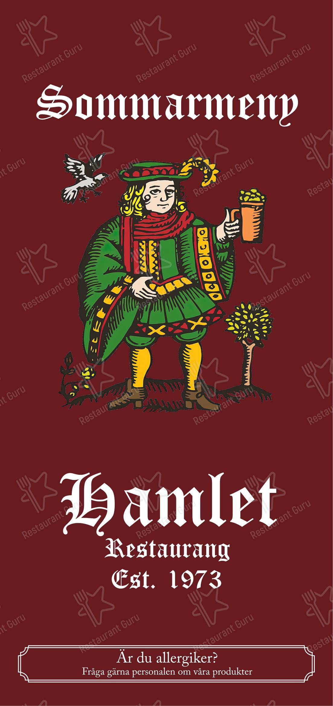 Меню напитков ресторана Restaurang Hamlet в Линчёпинге