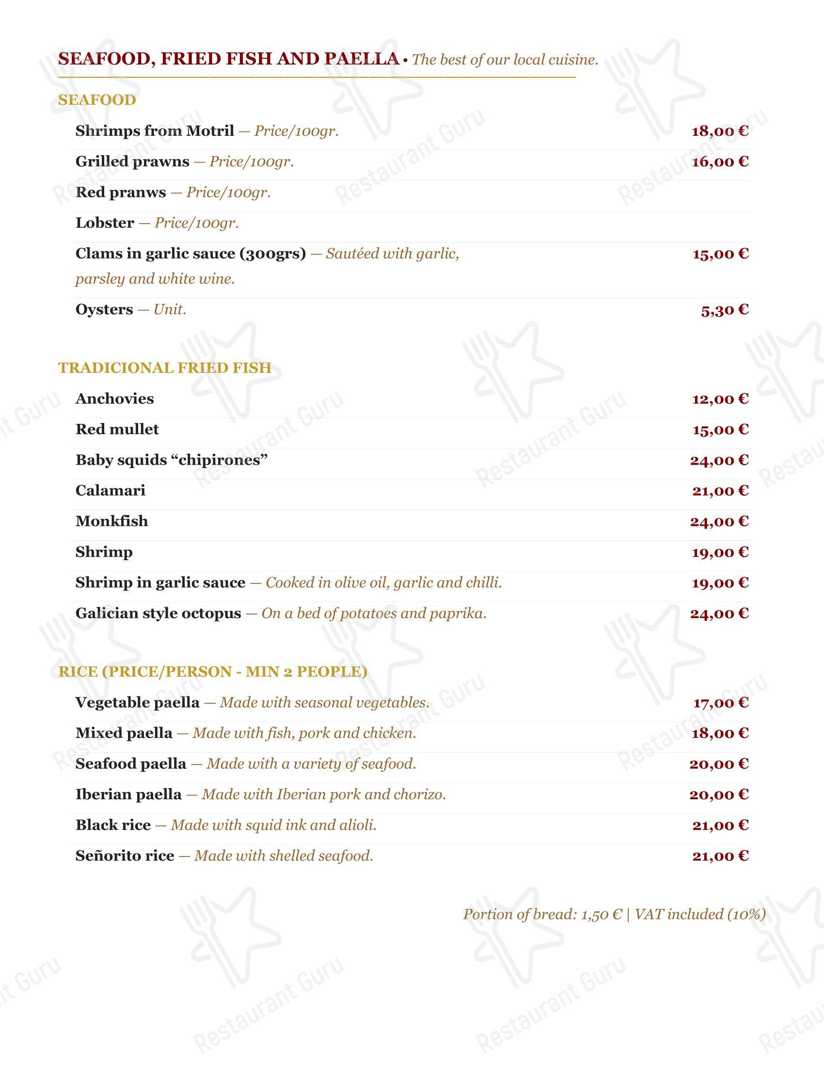 Restaurante Oliver в Гранаде - Основное меню