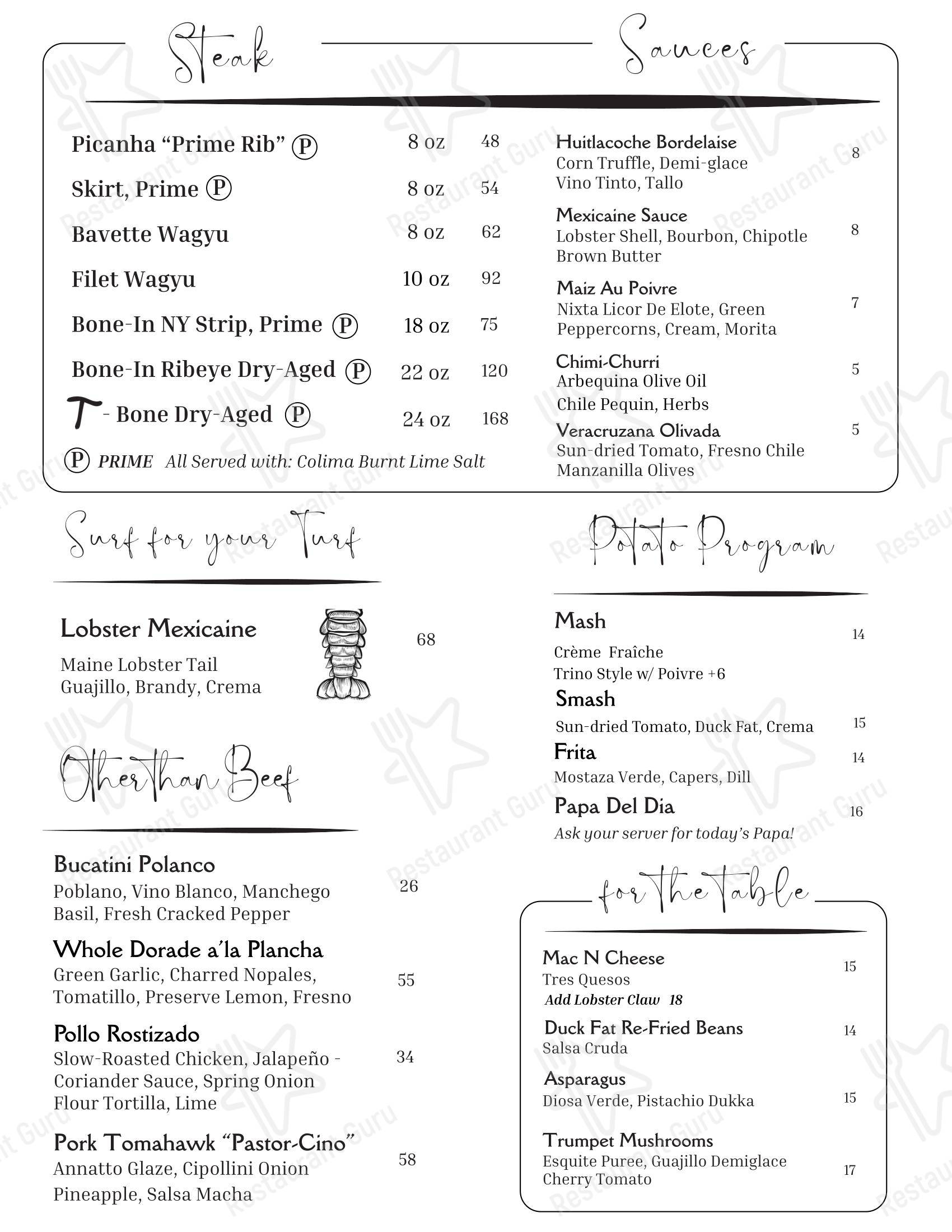 Меню напитков стейк хауса Trino Steakhouse
