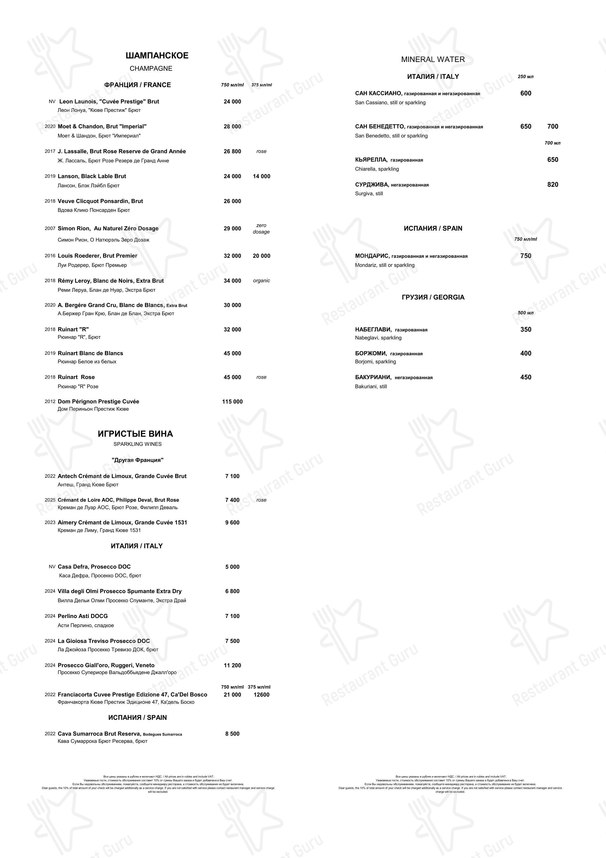 Коктейльная карта ресторана ВИНО&ВОДА в Санкт-Петербурге