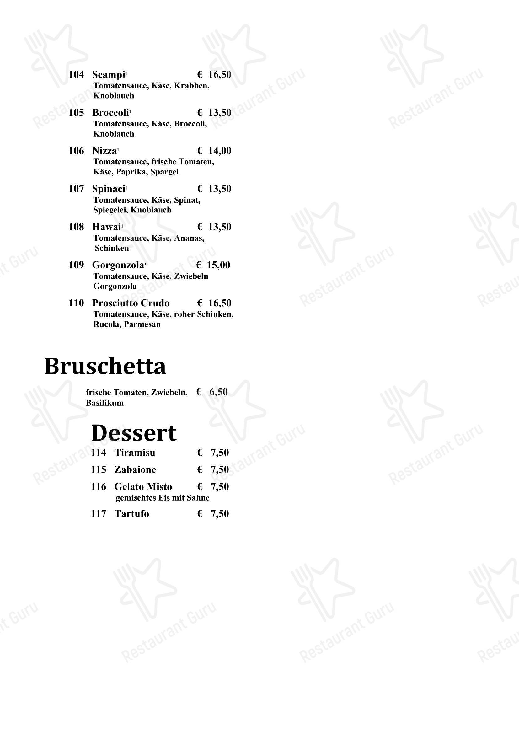 Меню ресторана ANGELO RISTORANTE-ENOTECA в Розенхайме