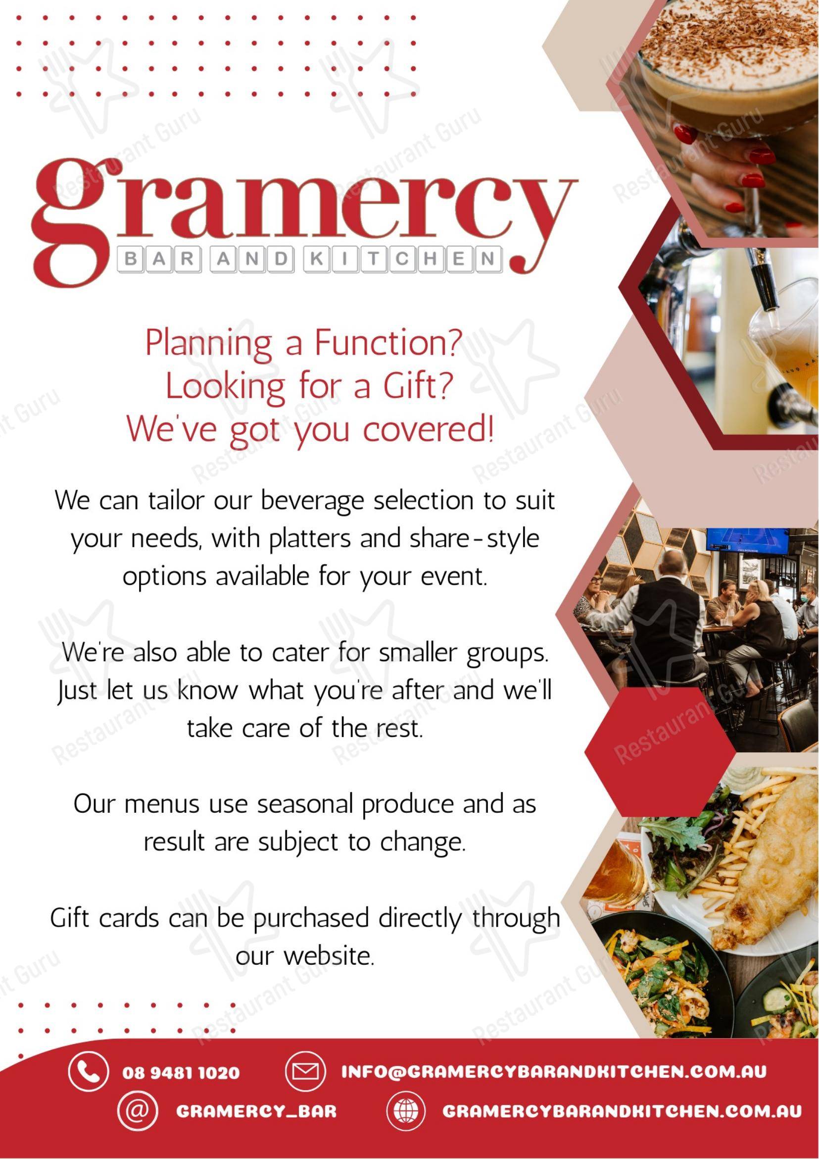 Меню паба и бара Gramercy Bar And Kitchen - 菜单