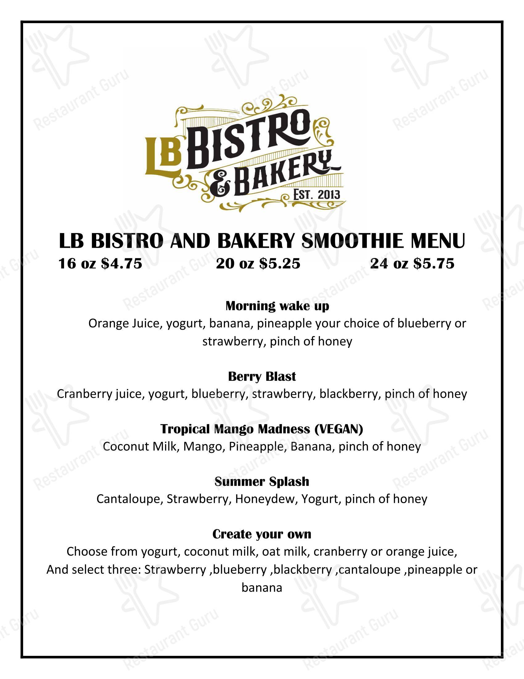 菜单 паба и бара LB Bistro & Bakery