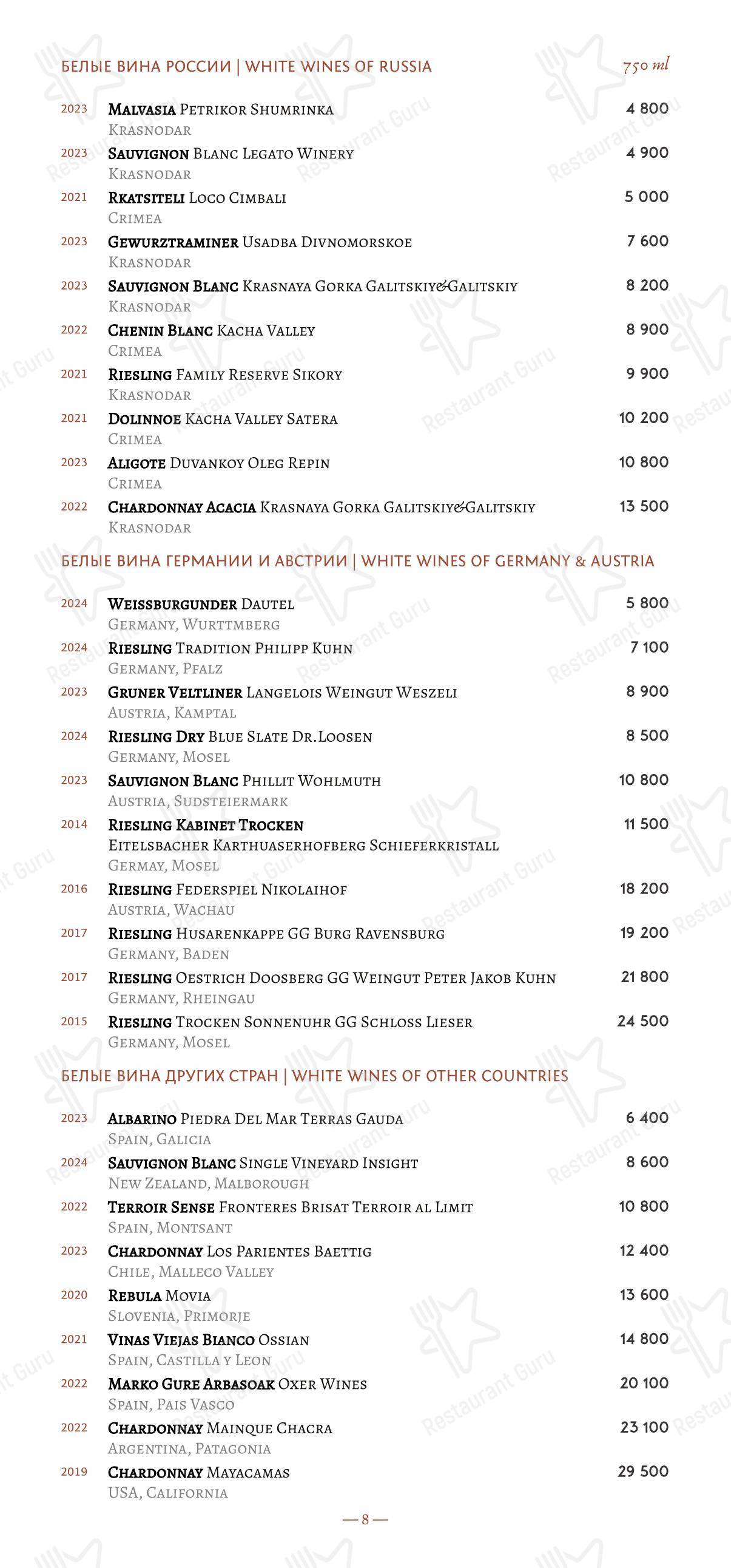 Loro в Москве - Drink menu