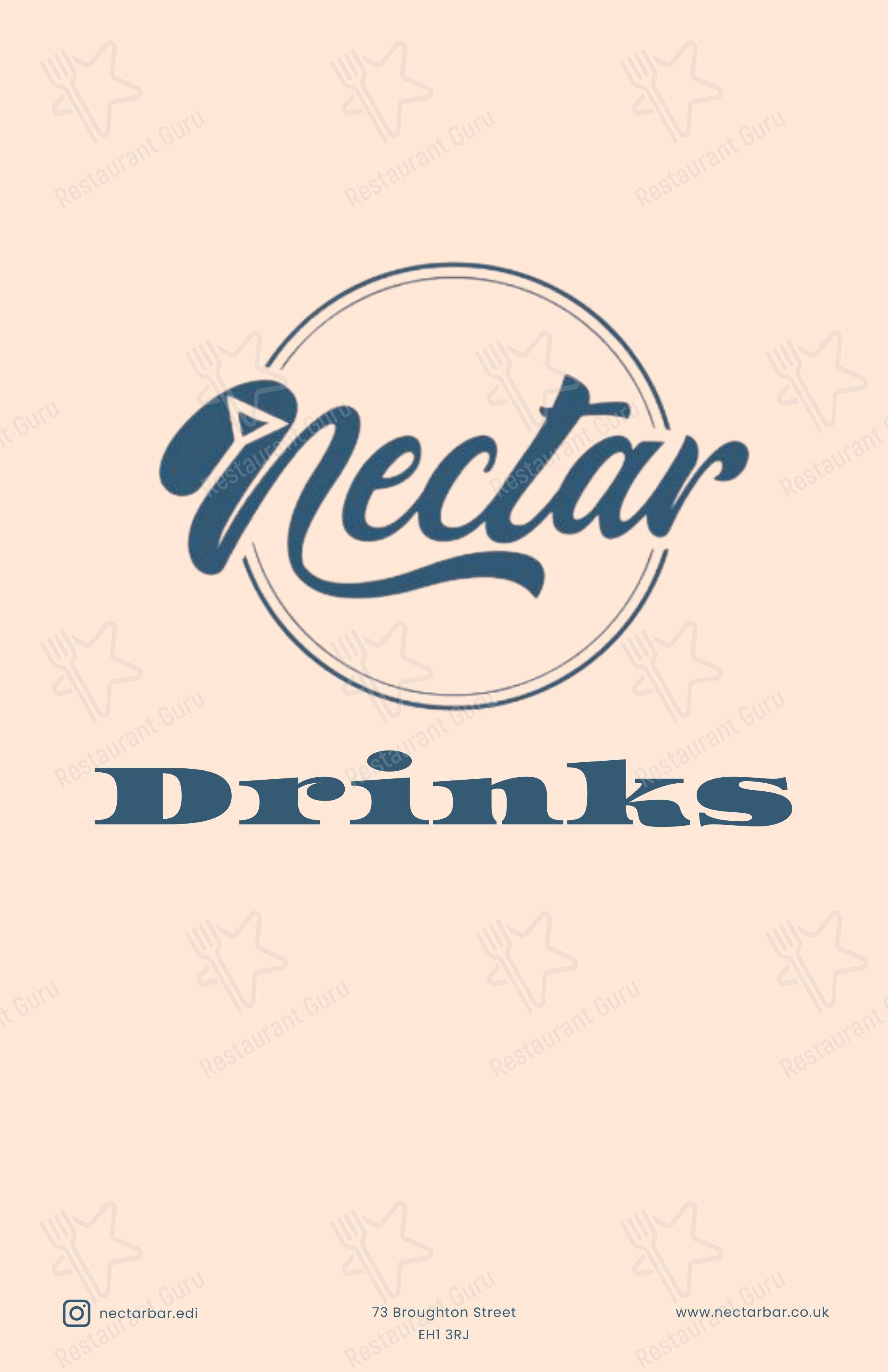 Меню паба и бара Nectar - Меню