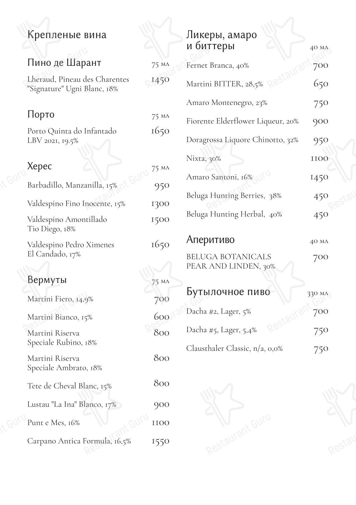 Niki в Москве - Dinner Menu