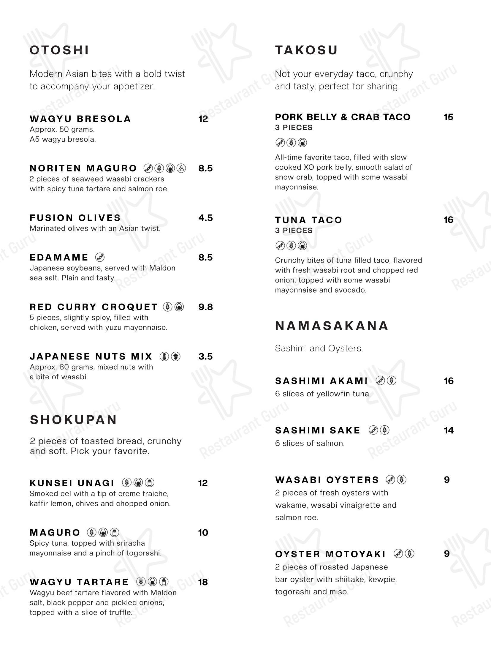 Меню напитков ресторана Pintx Izakaya Bar в Renesse