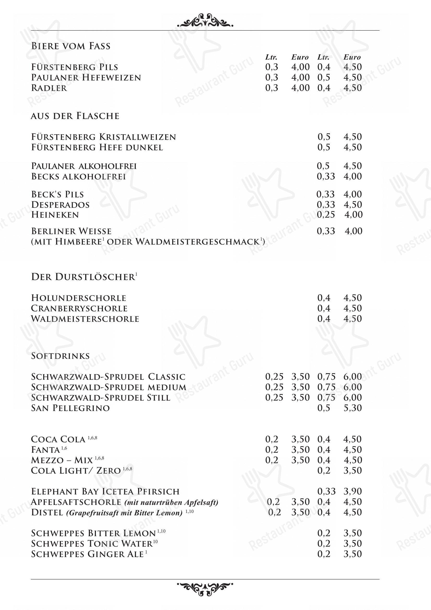Restaurant Lehre Café Bar в Ротвайли - Меню