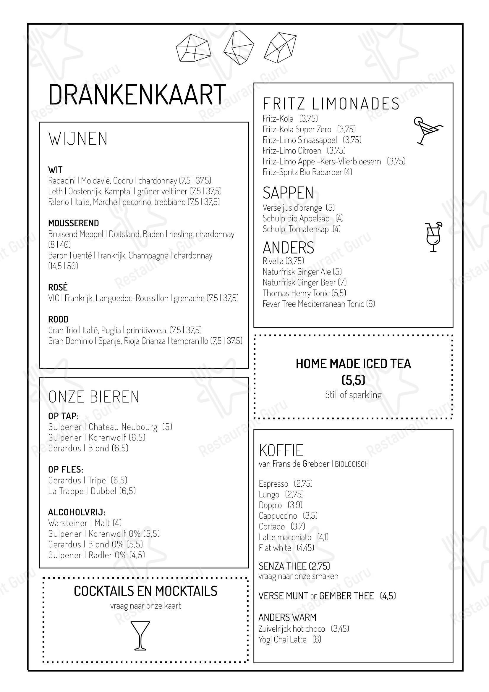 Меню паба и бара Restaurant Sukade - At Home Catering Menu