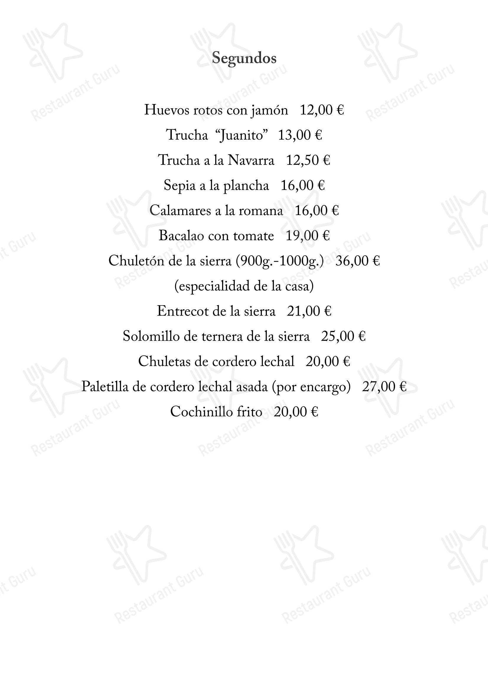 Меню ресторана Restaurante Casa Juanito - Меню