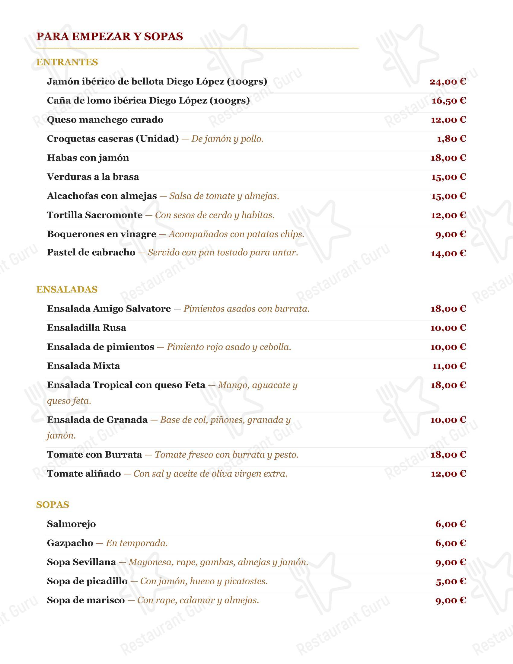 菜单 ресторана Restaurante Oliver
