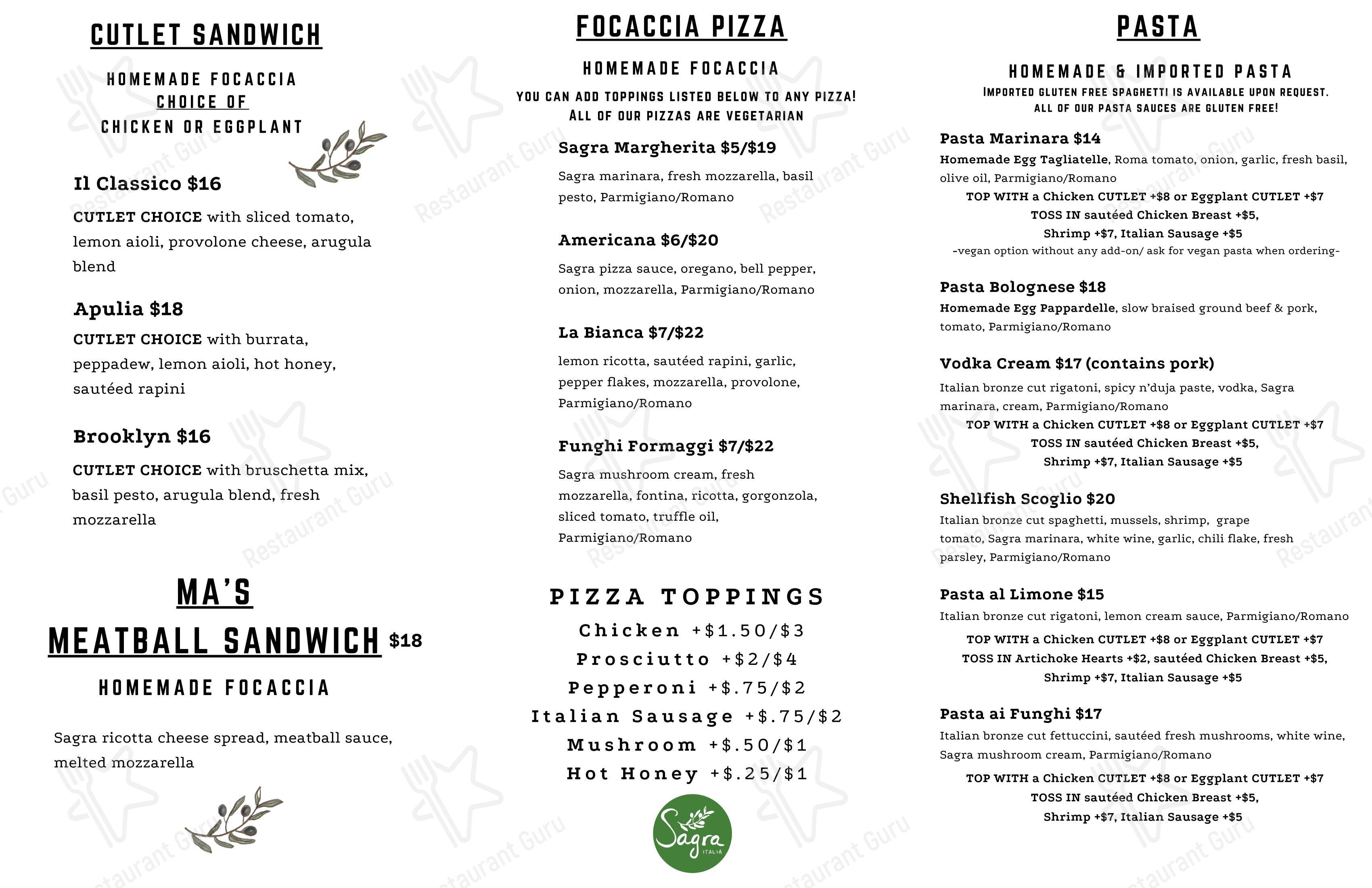 Sagra Italia в Рочестере - Меню напитков