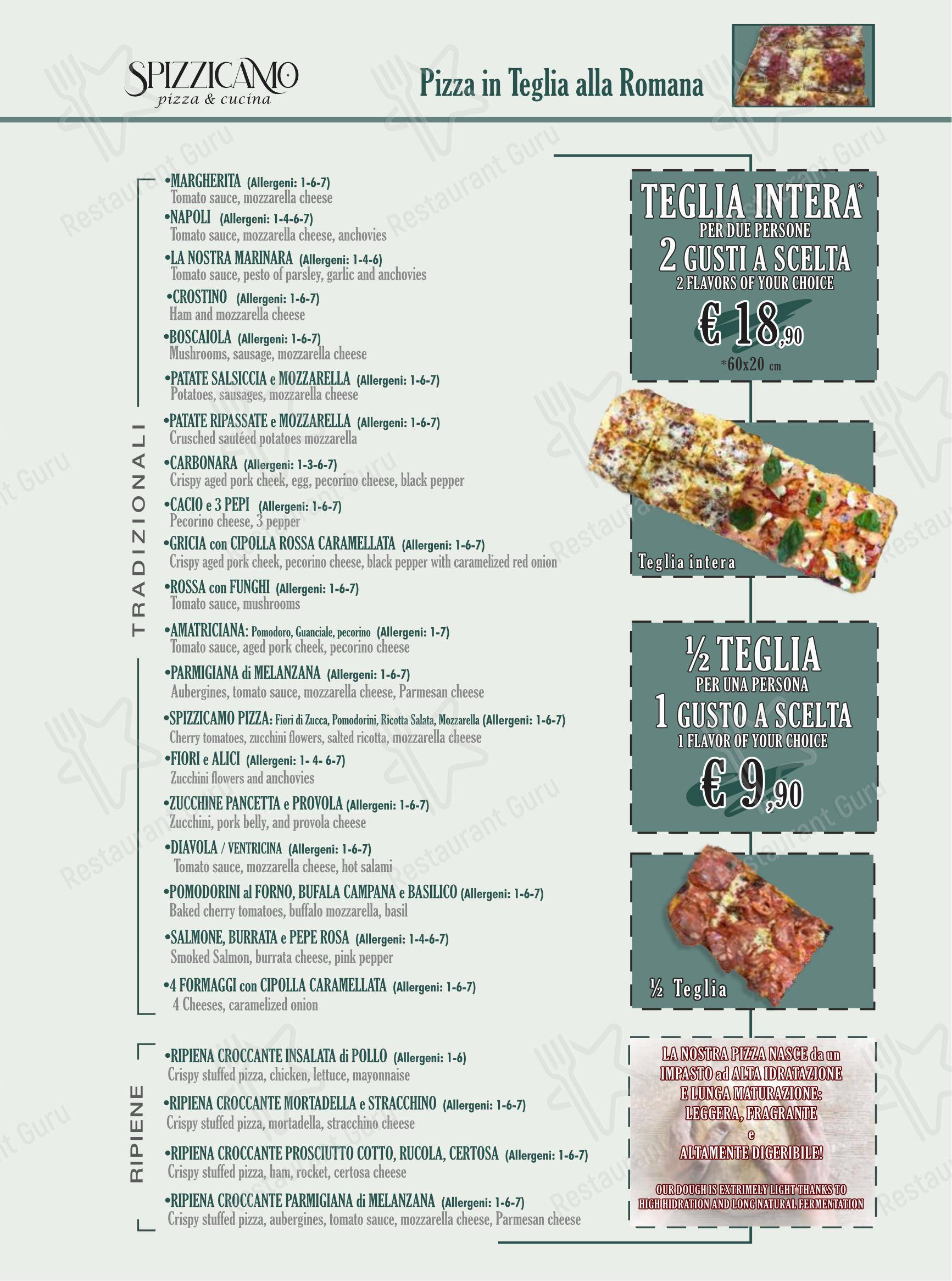 Меню напитков ресторана Spizzicamo