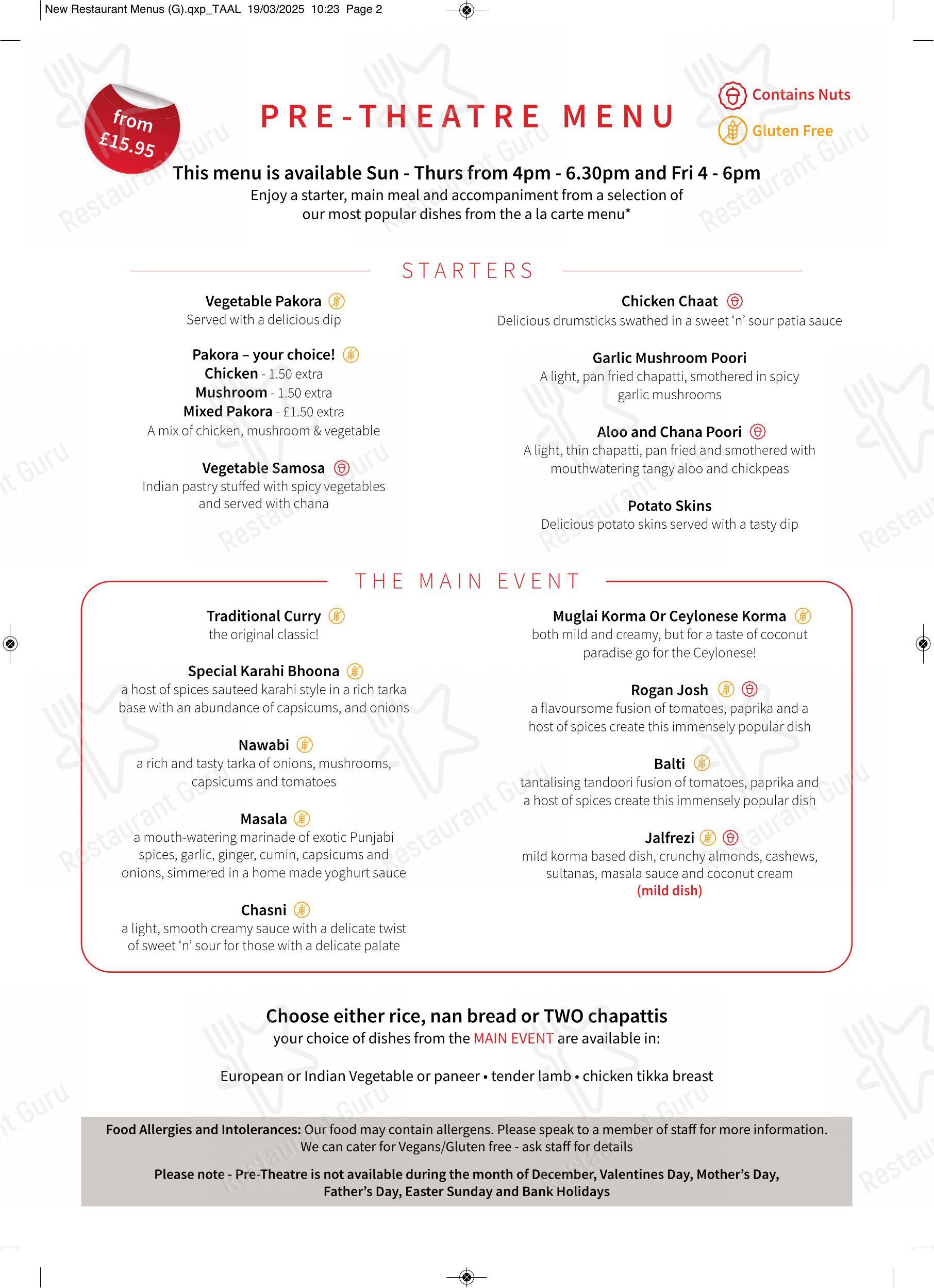 Меню ресторана Taal Restaurant - Меню