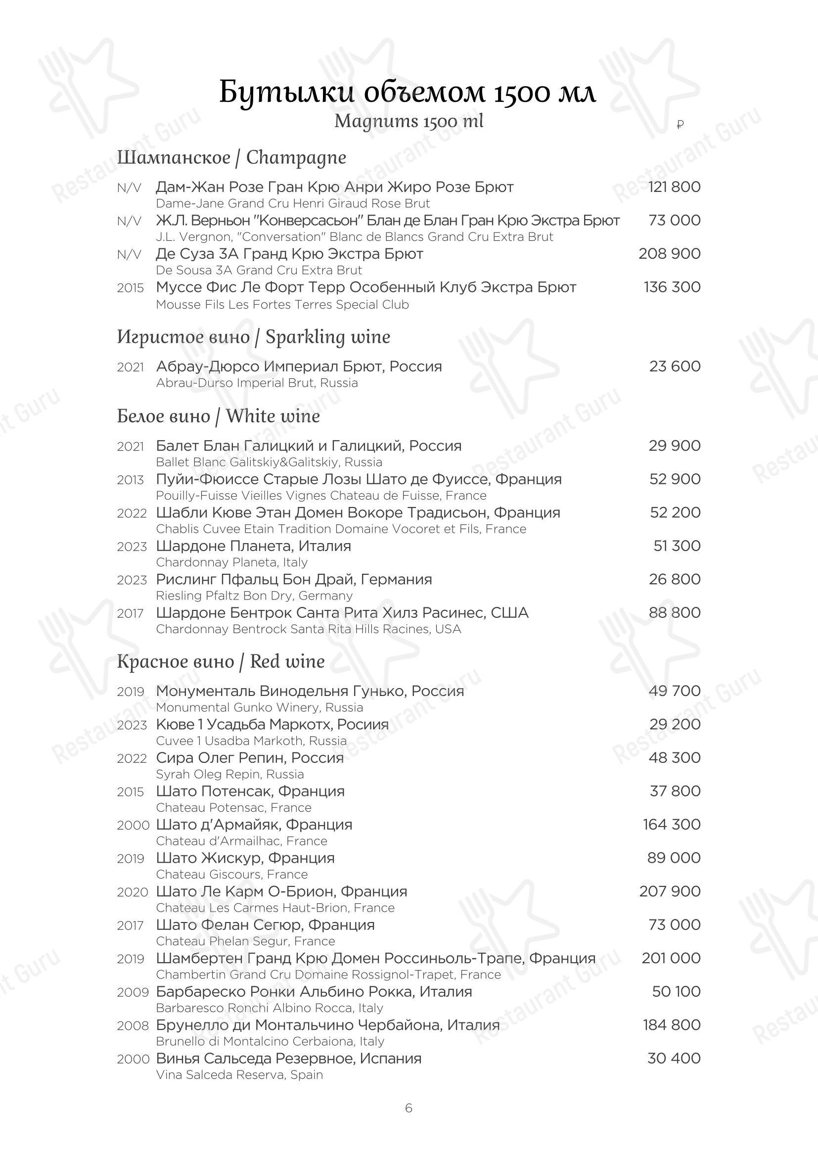 Турандот в Москве - Table Menu