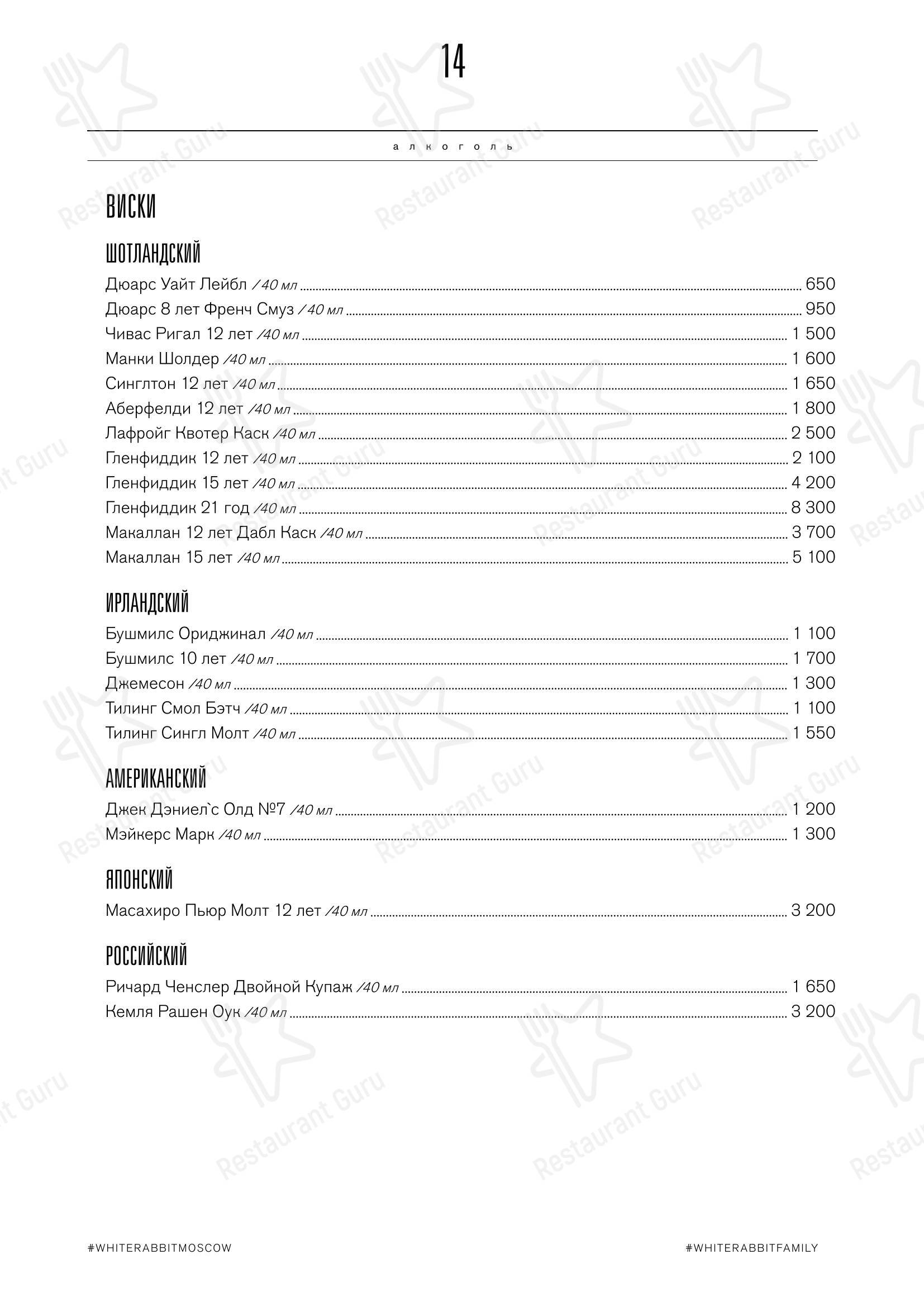 Ресторан White Rabbit в Москве - Меню напитков