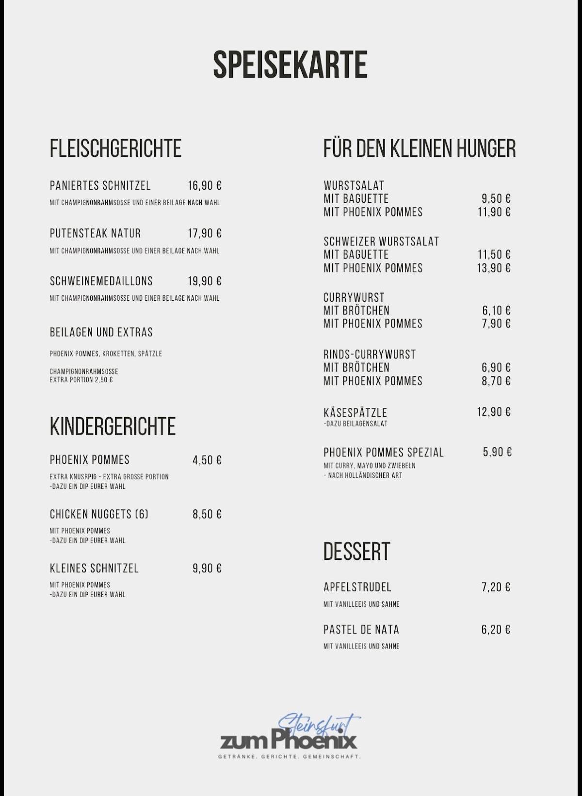zum Phoenix Steinsfurt меню