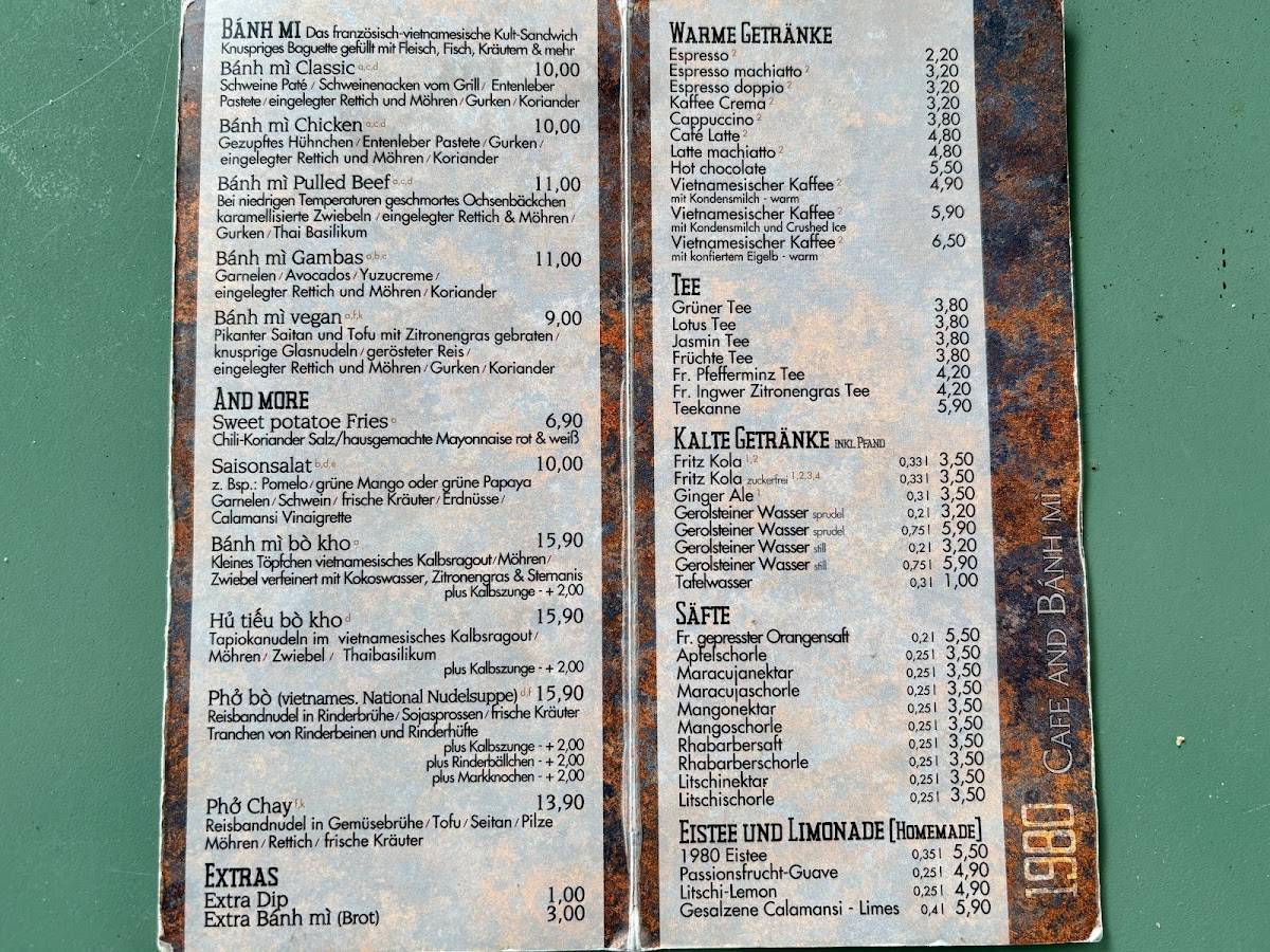 1980 – Cafe und Bánh Mì Köln меню