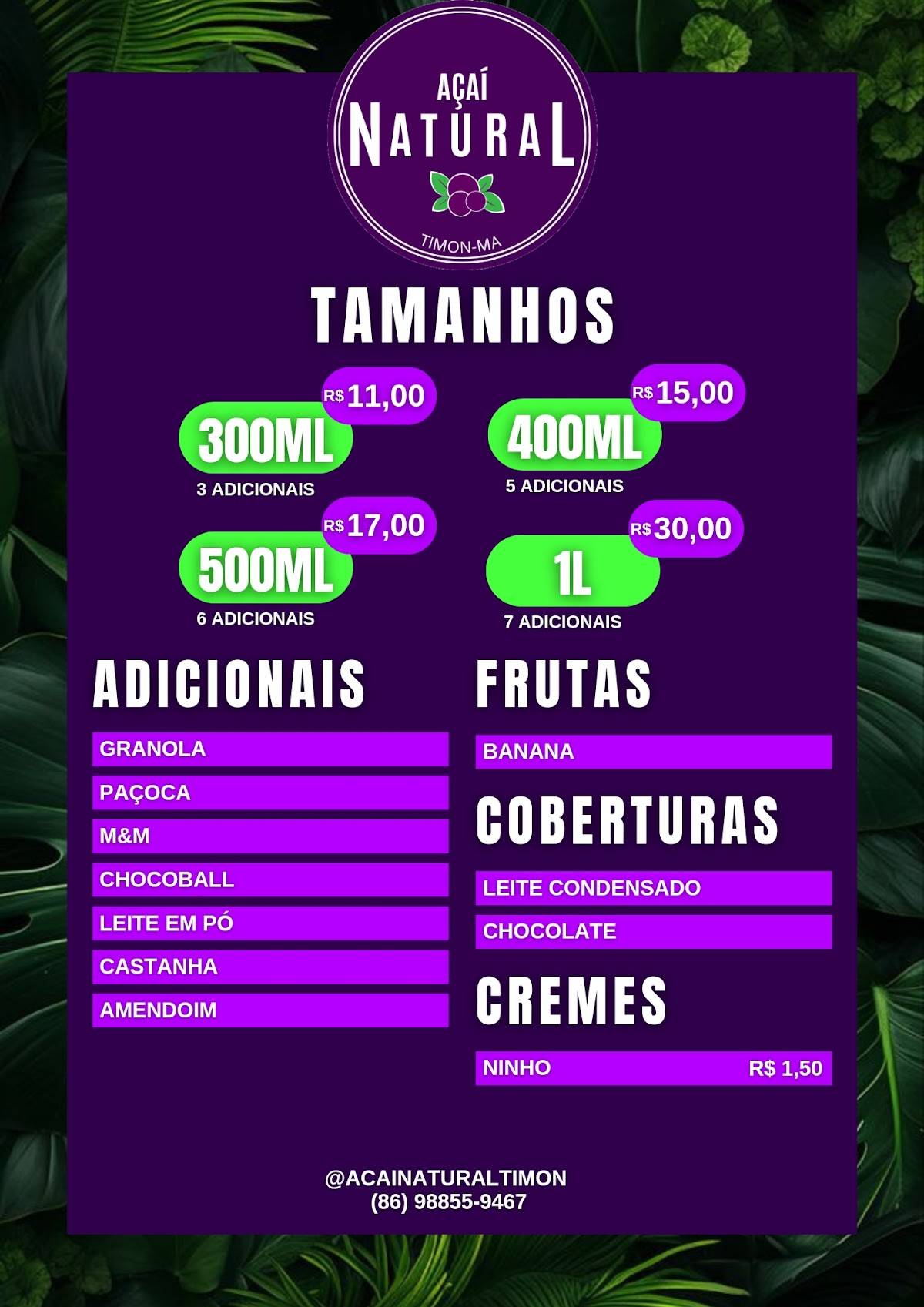Açaí Natural меню