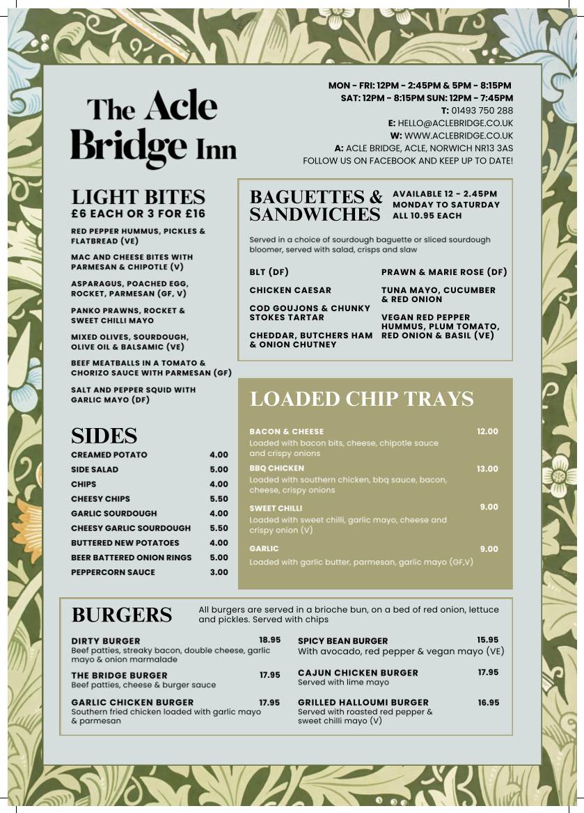 Acle Bridge Inn меню