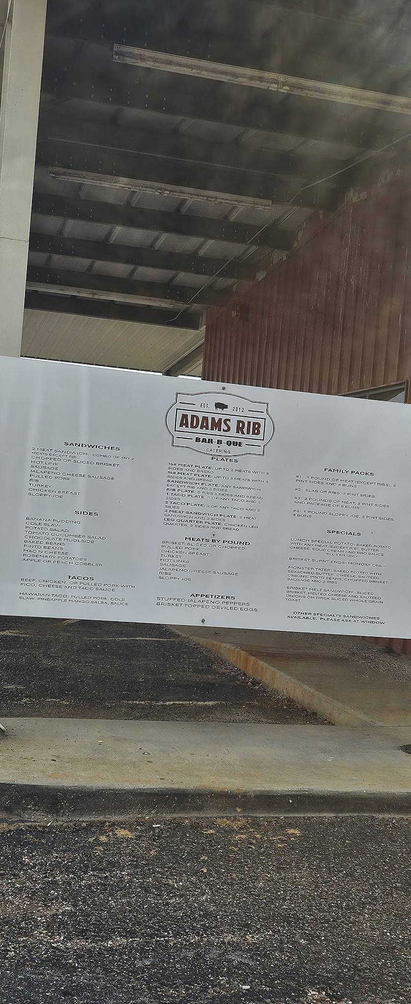 Adams Rib Pit Bar-B-Que меню