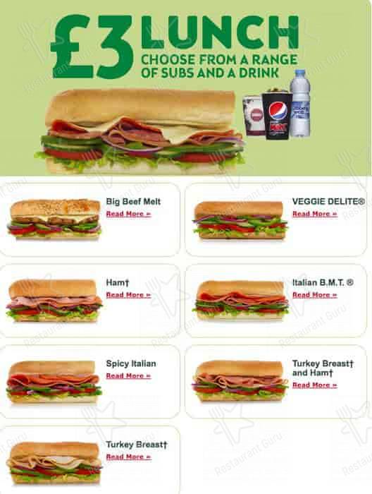 Subway меню