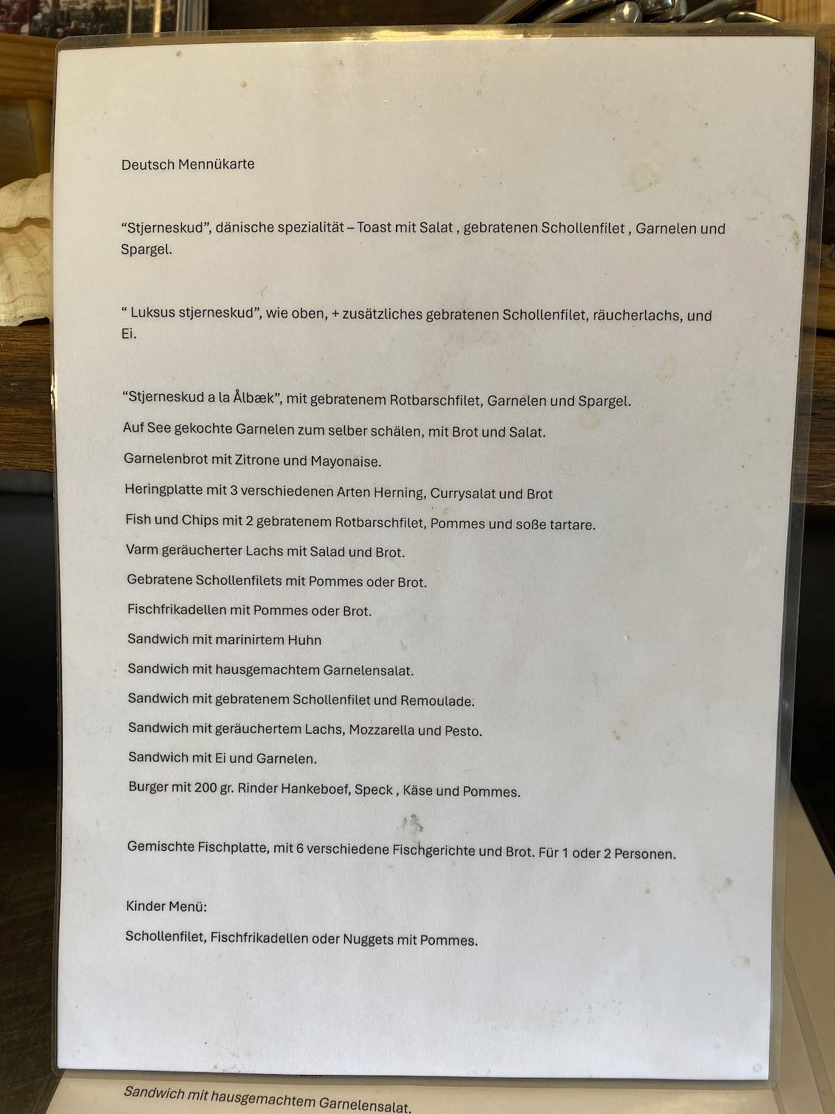 Pers spisested Ålbæk меню
