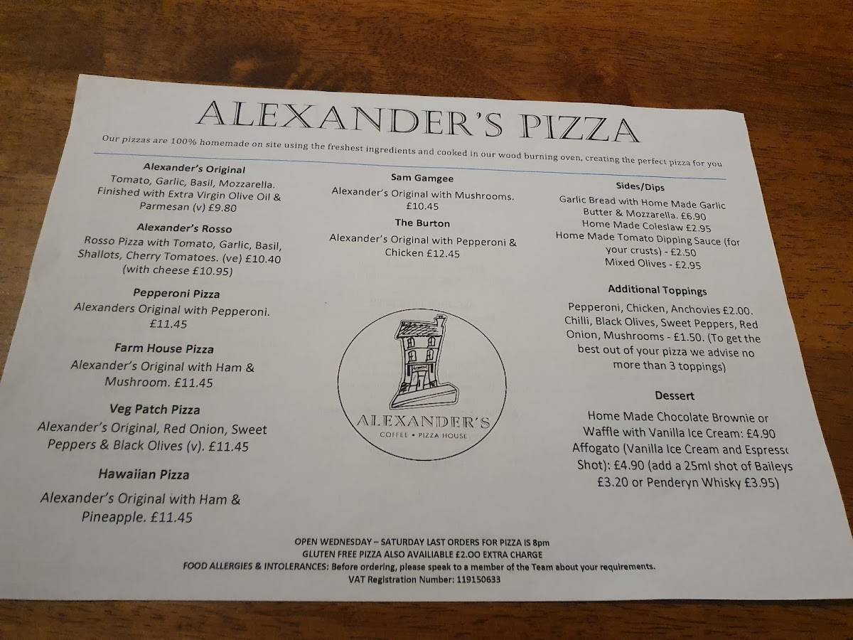 Alexander's Cafe & Pizza House меню