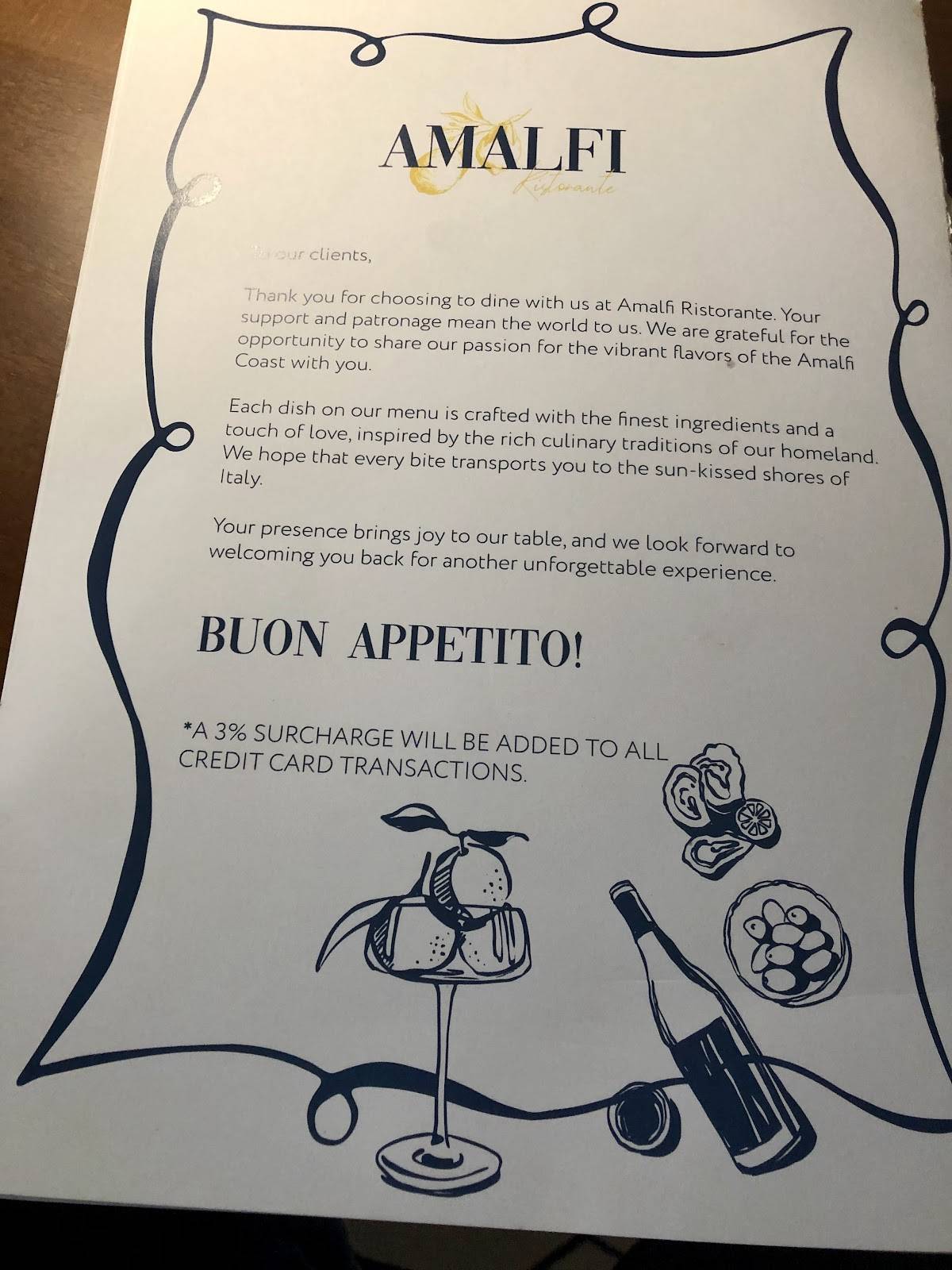 Amalfi Ristorante BYOB меню