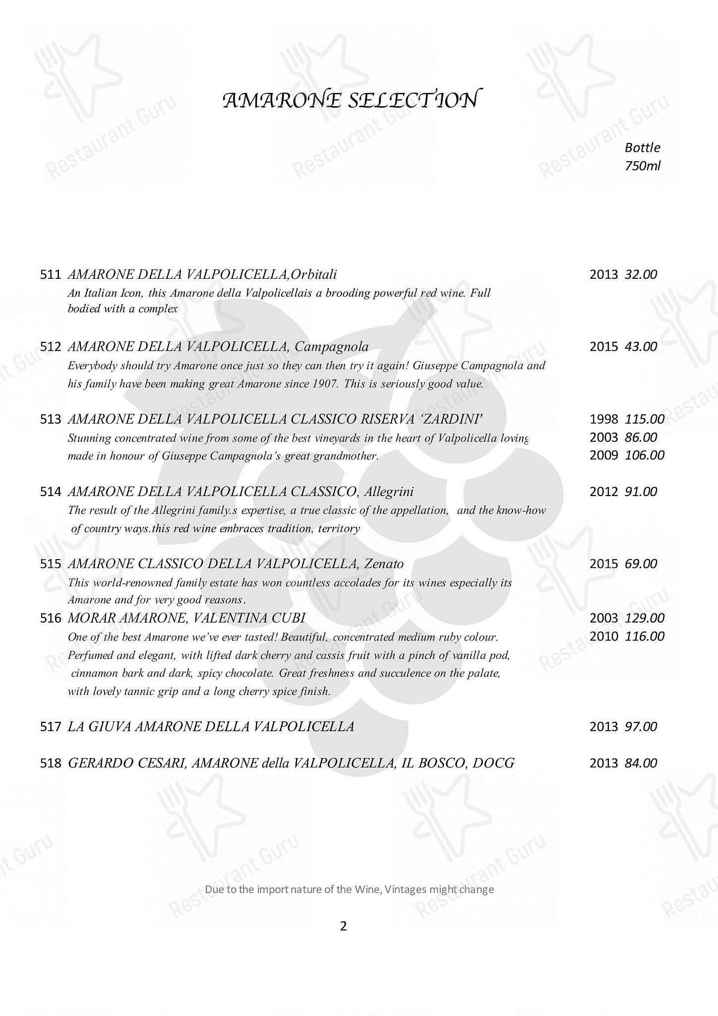 Меню ресторана Amarone Kitchen - Group Booking Menu
