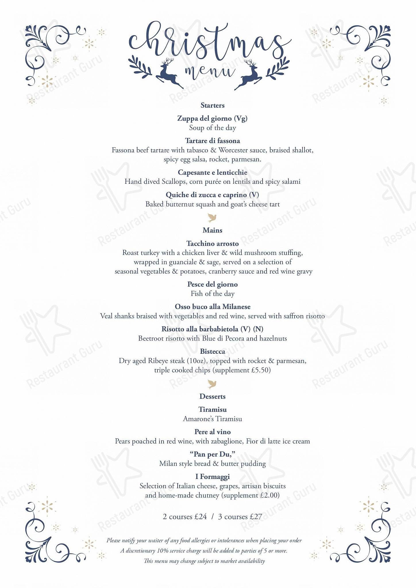 Group Booking Menu ресторана Amarone Kitchen