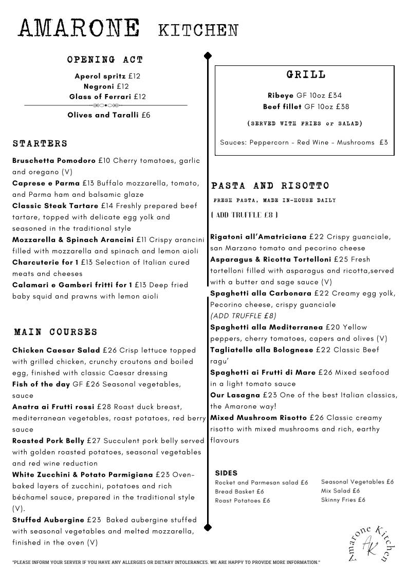 Amarone Kitchen меню