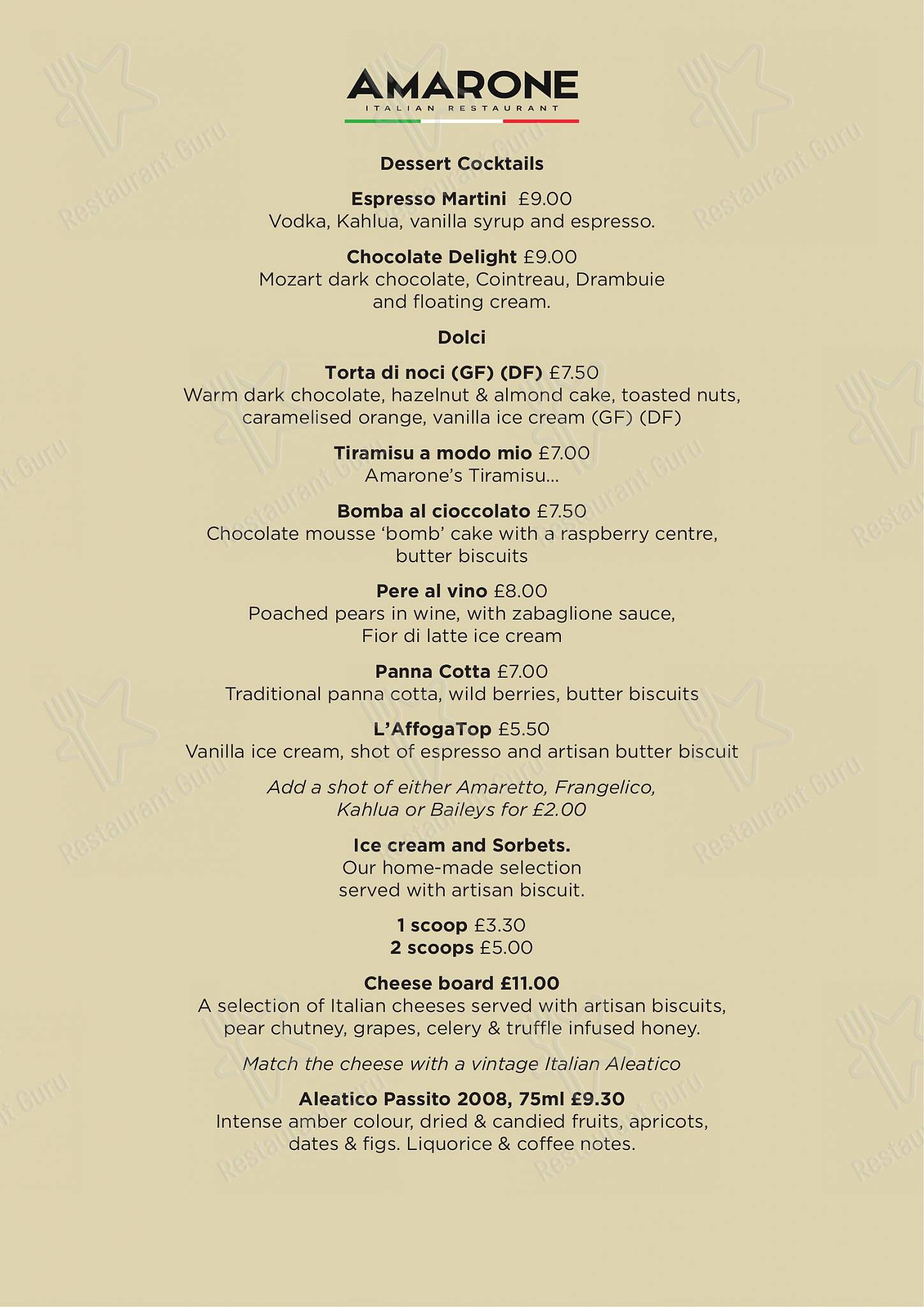 Меню ресторана Amarone Kitchen - Group Booking Menu