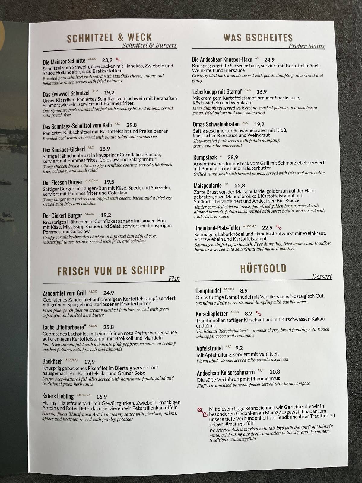 Andechser am Rhein меню