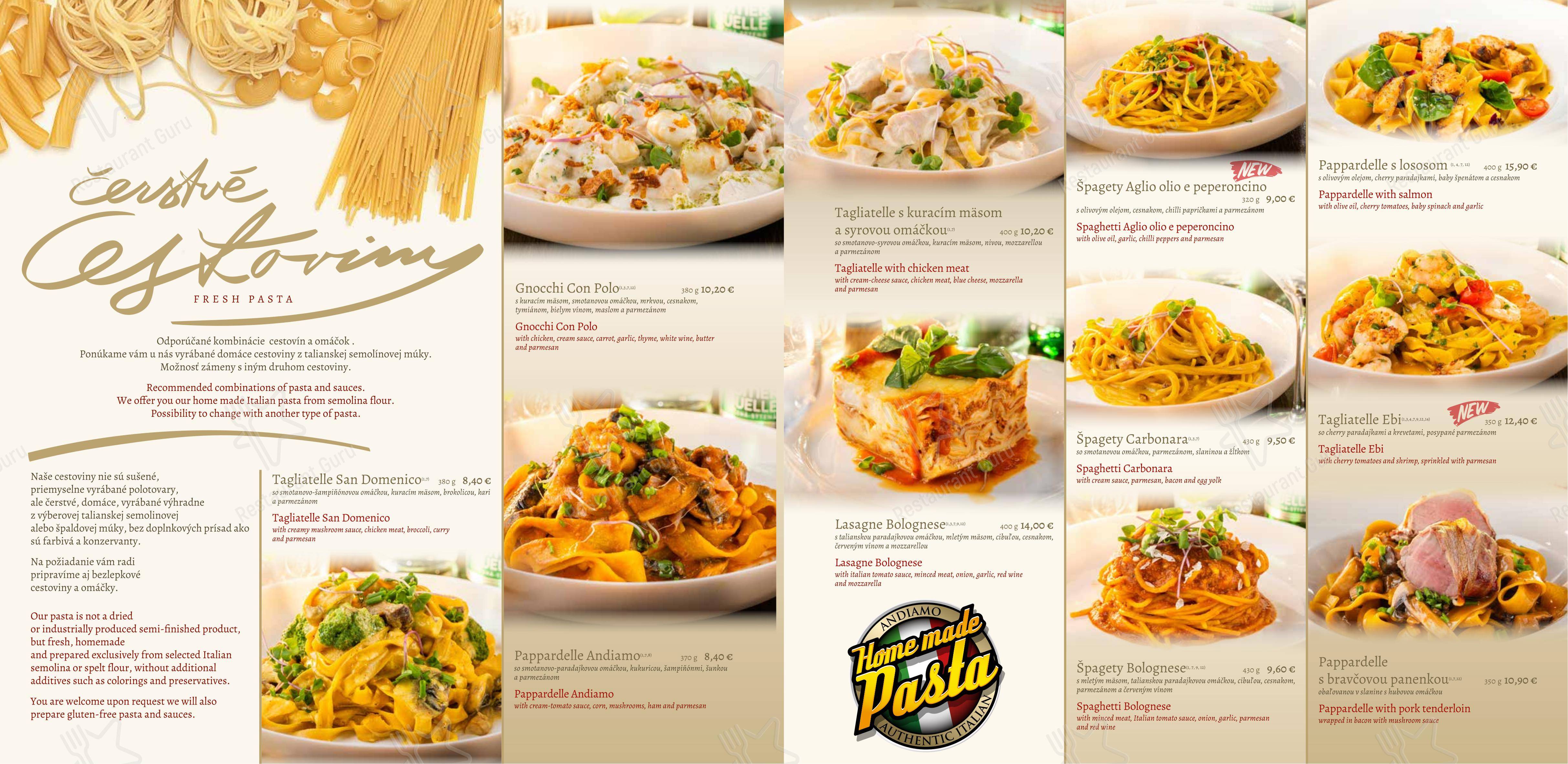 Lunch Menu ресторана Andiamo