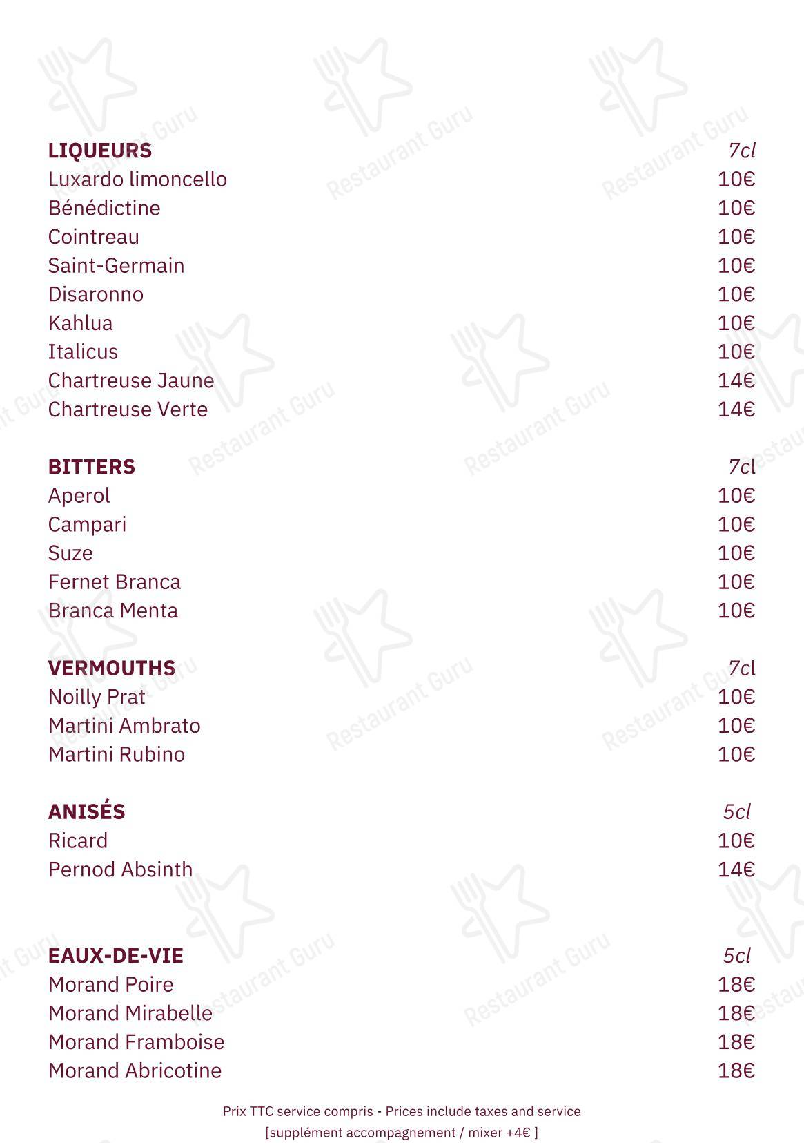 Wine Menu ресторана Annette в Париже