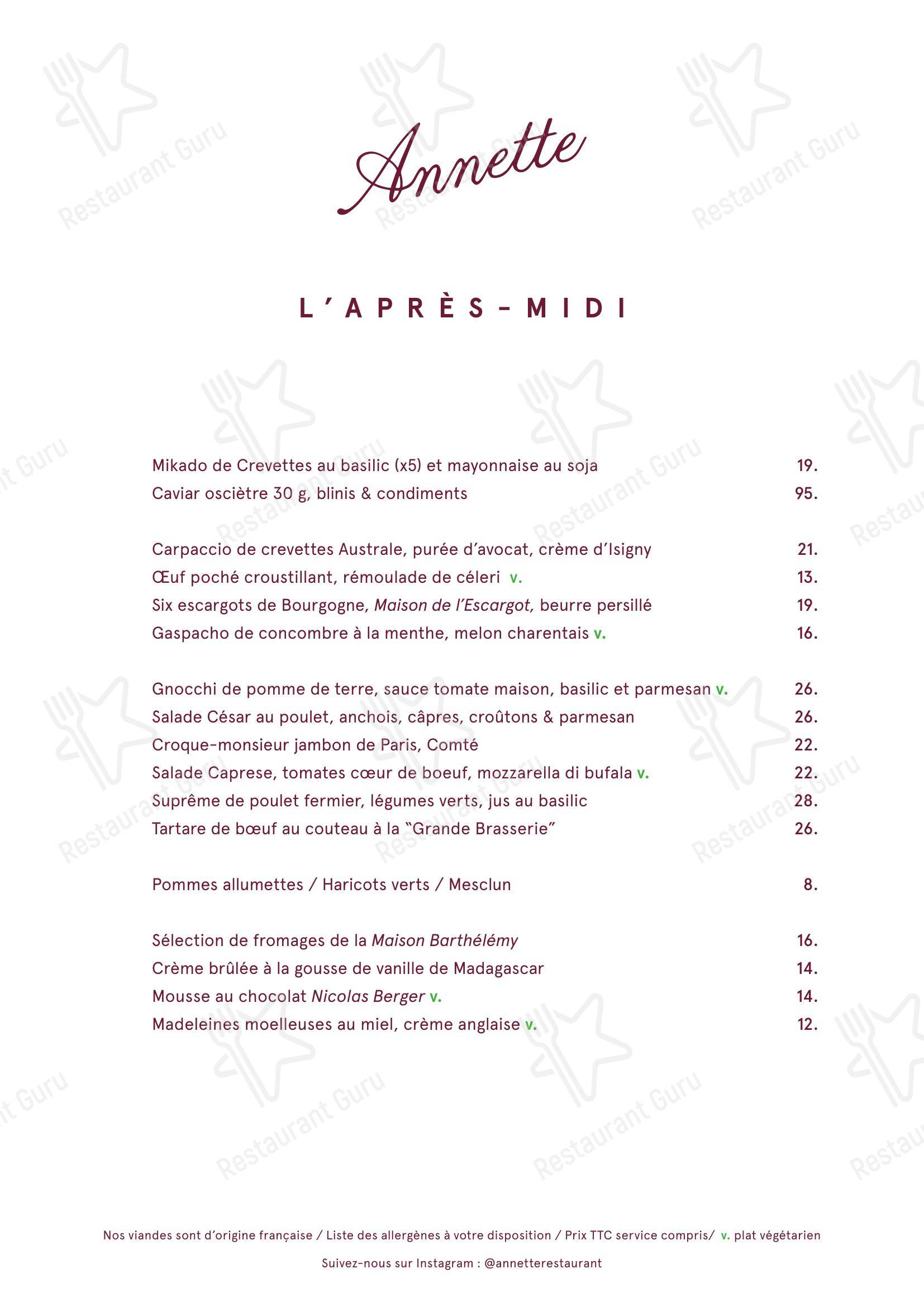 Меню ресторана Annette - Lunch Menu