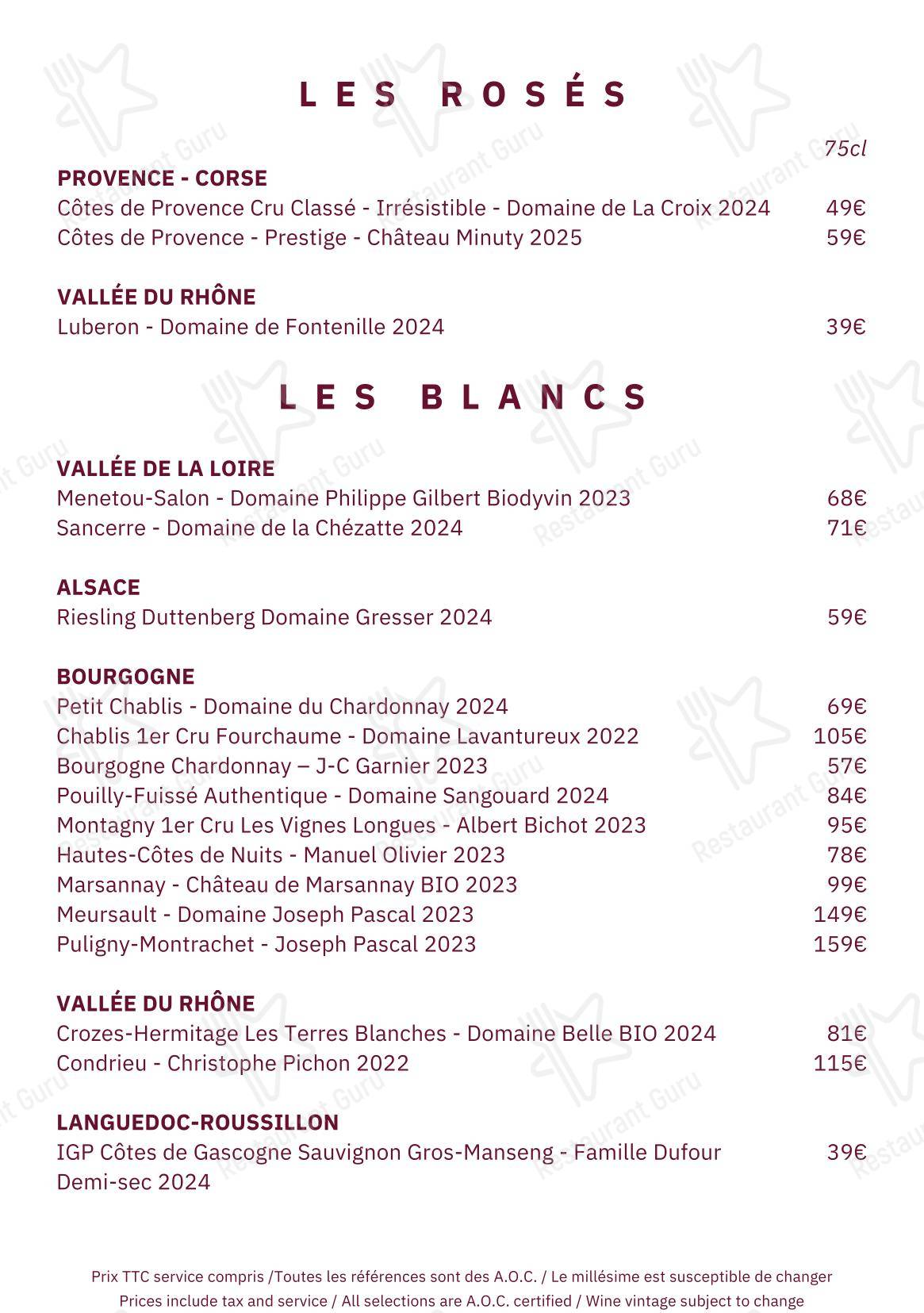 Меню ресторана Annette - Takeaway Menu