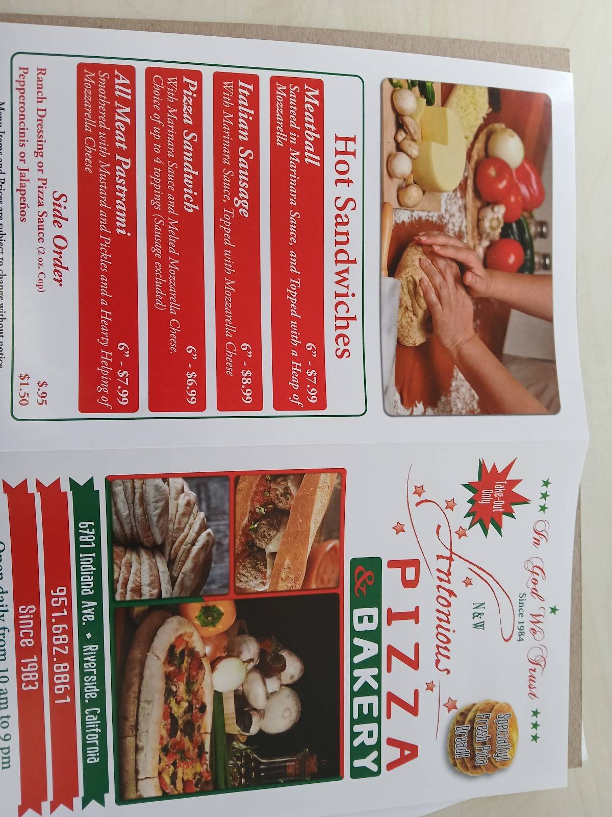 Antonious N&W Pizza меню