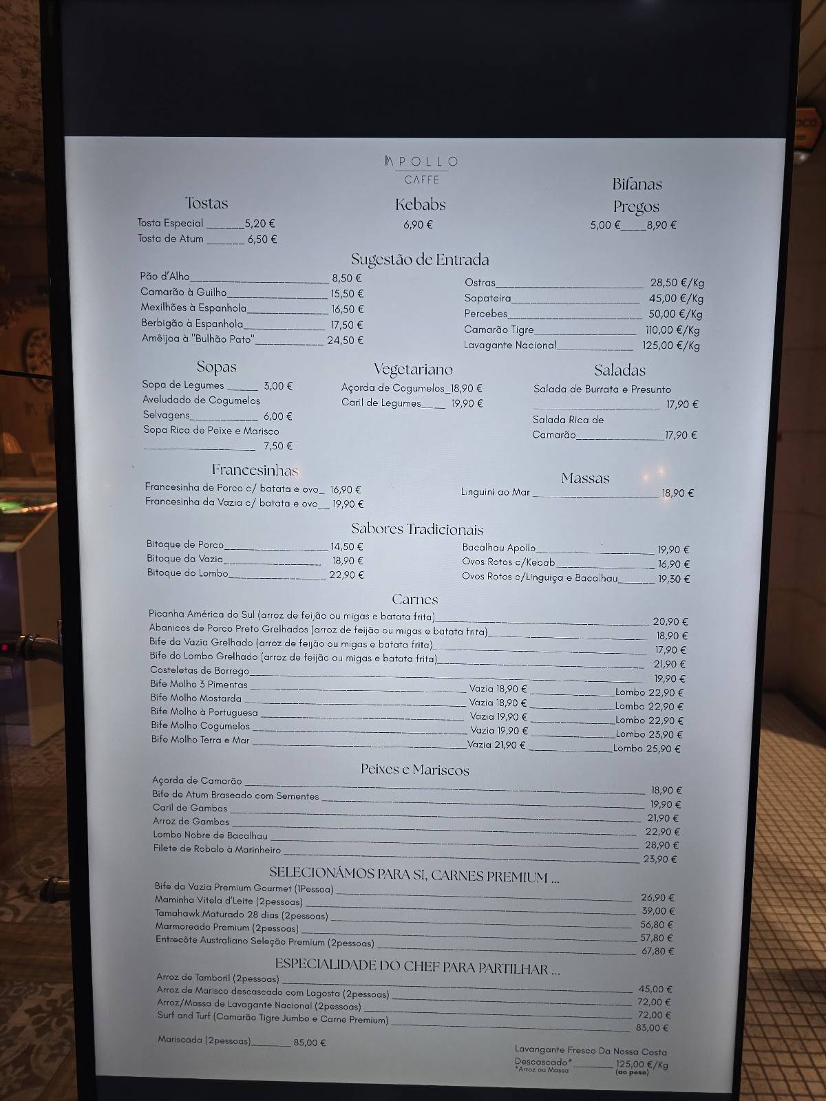 Apollo Caffé Restaurante меню