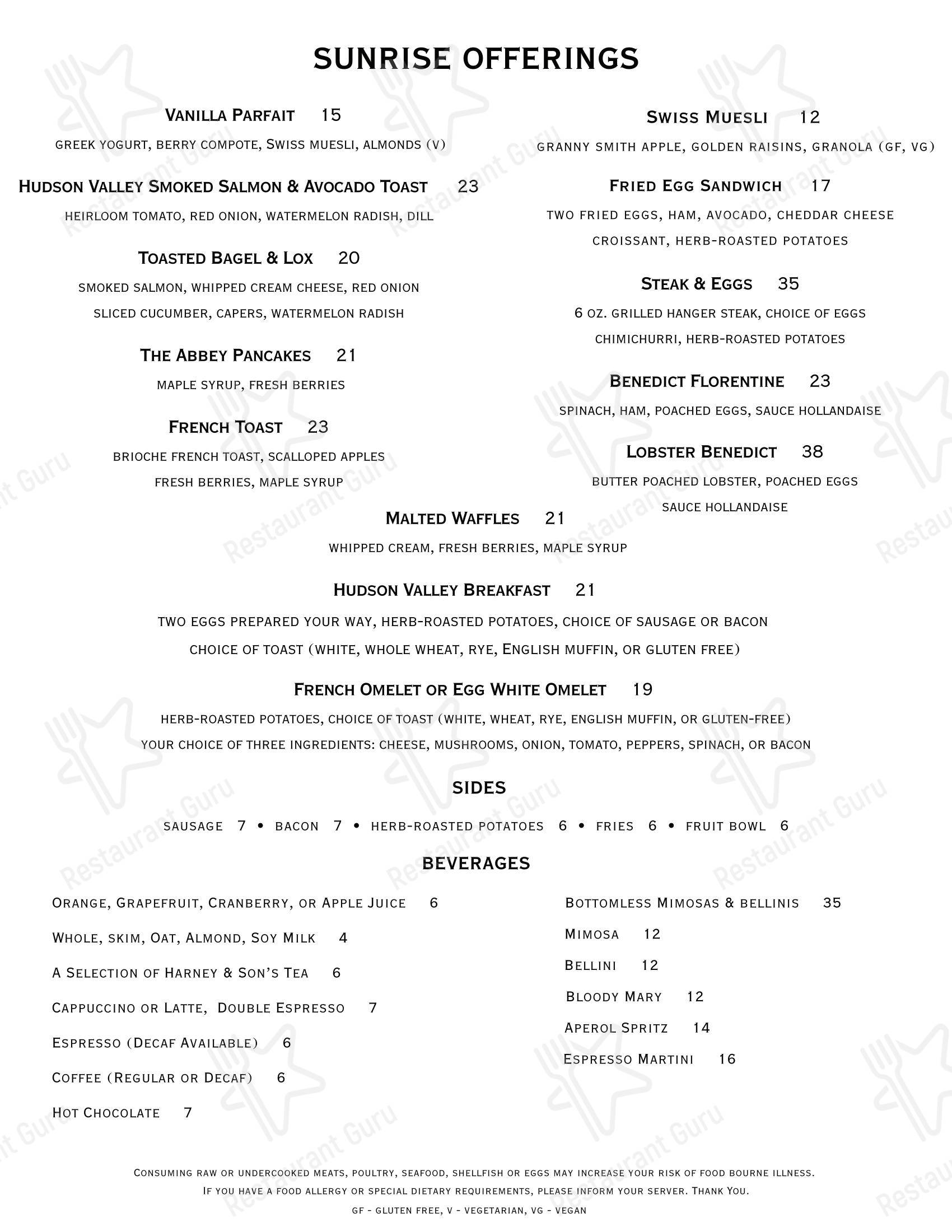 Меню Apropos Restaurant at The Abbey Inn - блюда и напитки