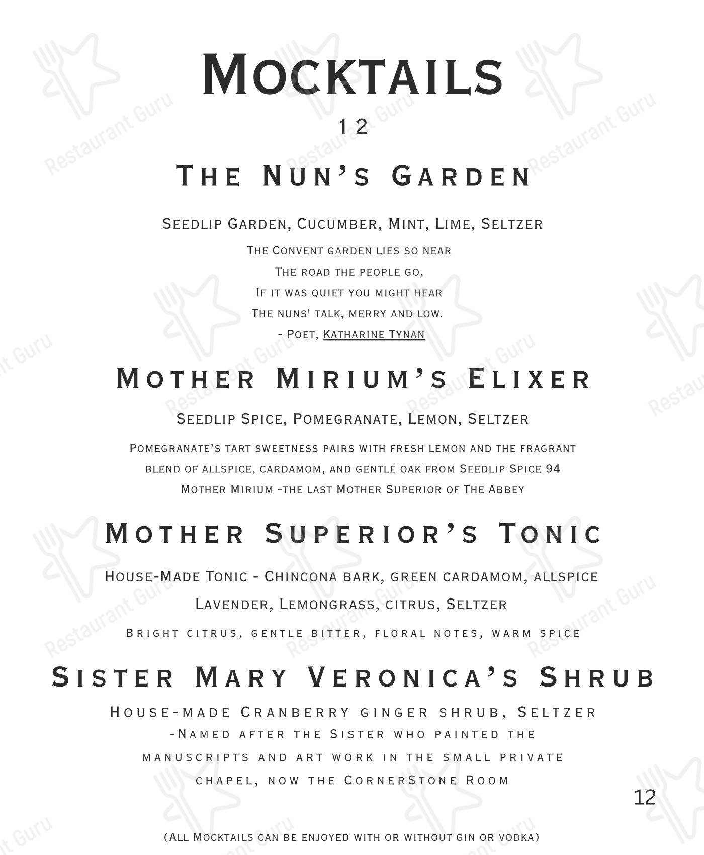 Меню паба и бара Apropos Restaurant at The Abbey Inn - Lunch Menu