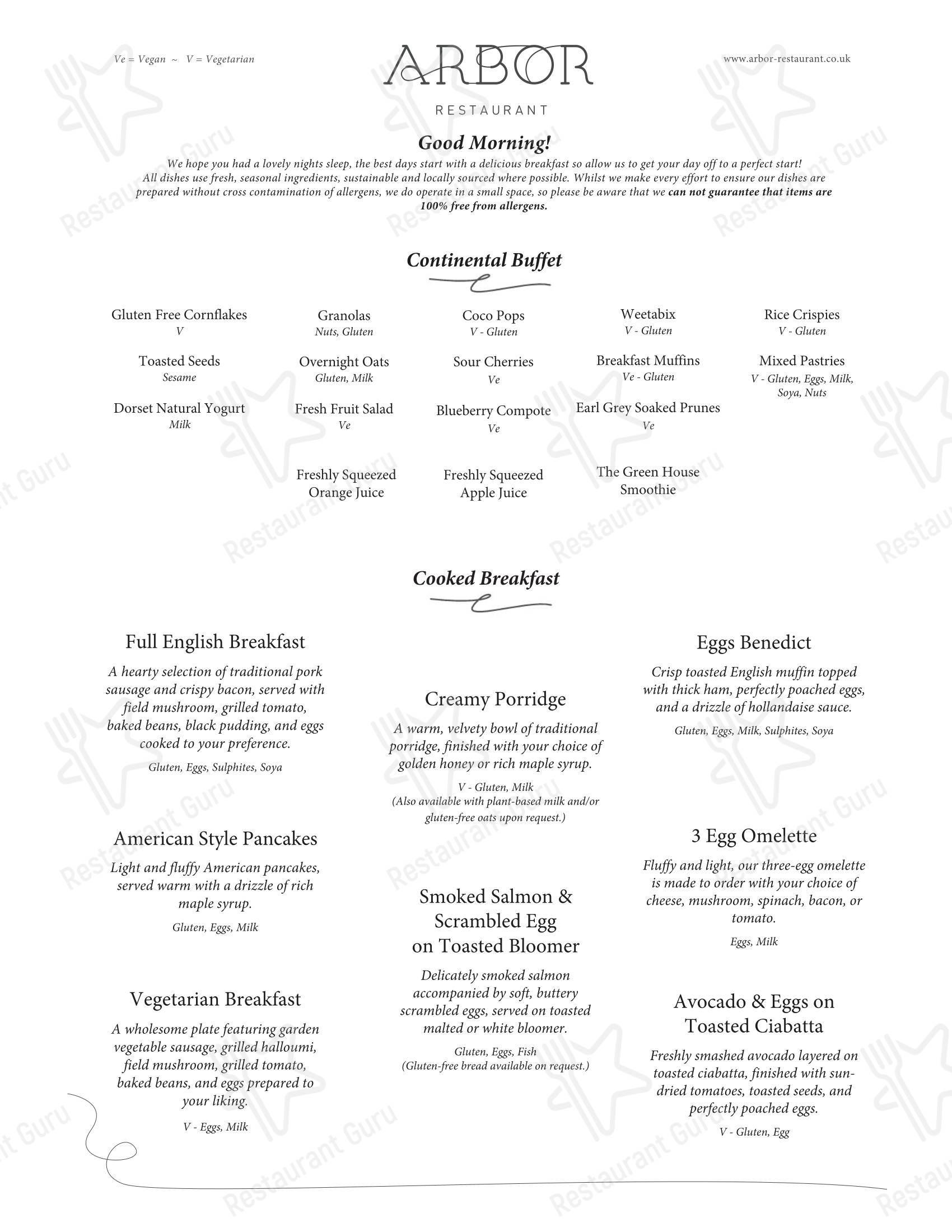 Arbor в Борнмуте - Drink menu